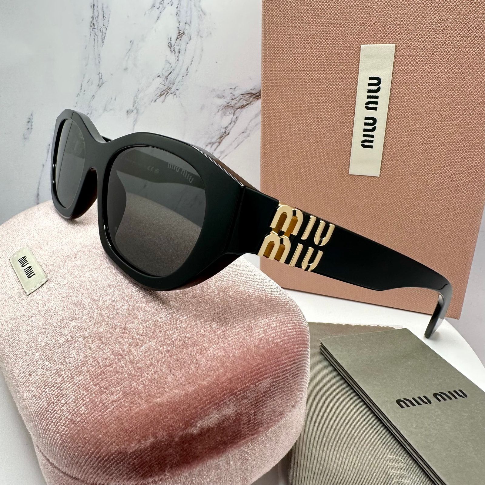 Miu Miu NEW MIU MIU Sunglasses Black Gold Rectangle Cat Eye Size ONE SIZE - 11 Thumbnail