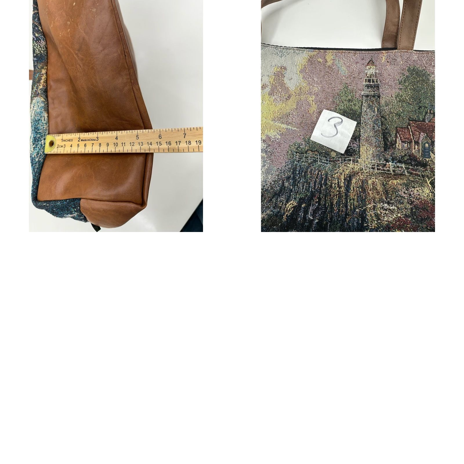 Vintage Thomas Kinkade Lighthouse Tote Bag Purse Tapestry Faux Leather Tote Brown Canvas Women Medium Vintage 90s Beach American Womens Size ONE SIZE - 9 Thumbnail