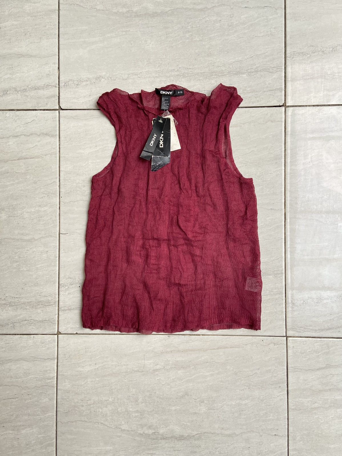 DKNY DKNY Maroon Mesh Sleeveless T-shirt Size XXS / US 00 / IT 34 - 14 Thumbnail