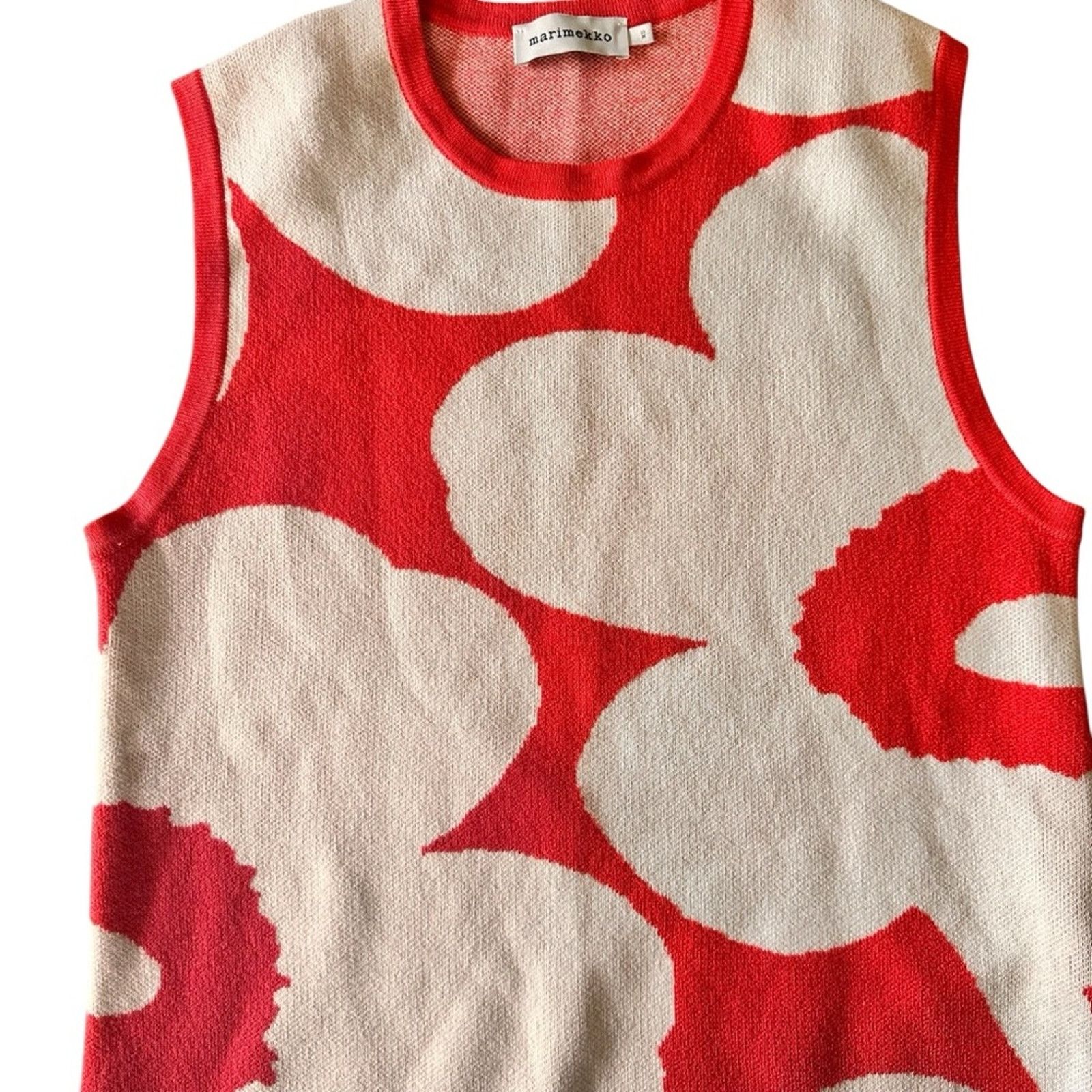 Marimekko Marimekko Tilma Unikko Knitted Wool Vest – White/Red Size XS Size XS / US 0-2 / IT 36-38 - 8 Thumbnail