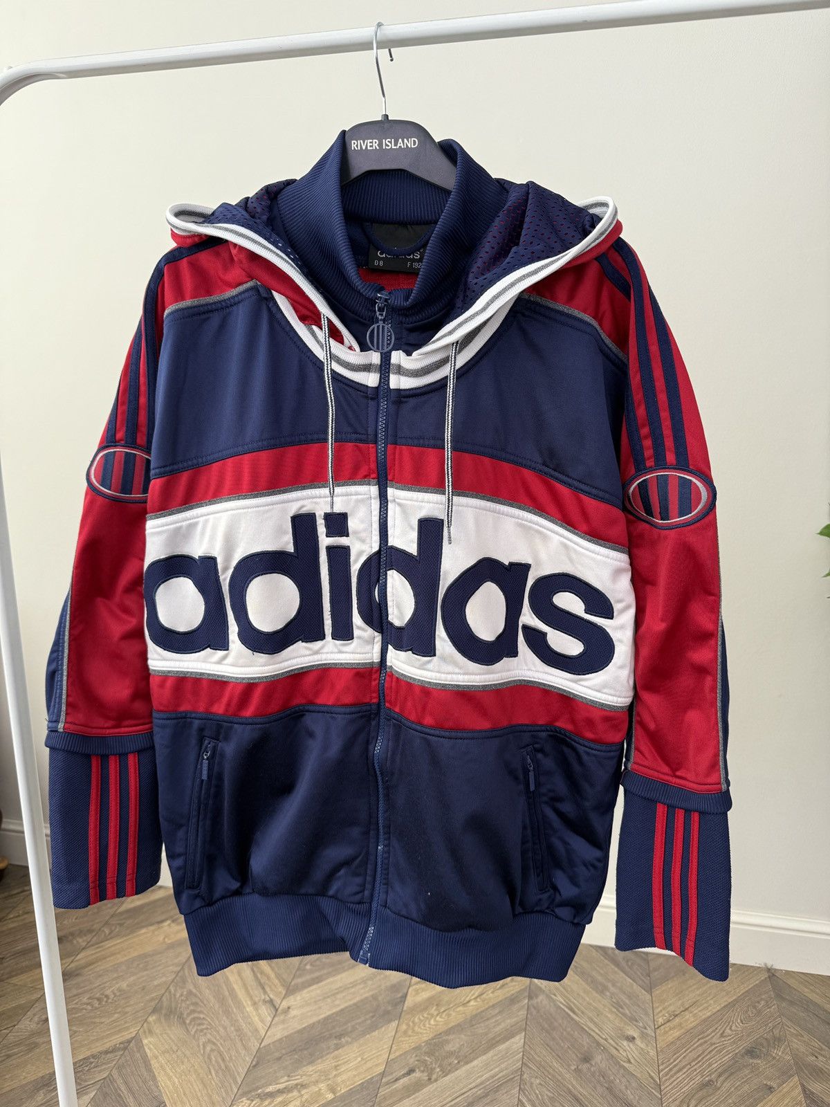 Adidas Vintage 90s Adidas Big Spell Out Hooded Track Jacket Size US M / EU 48-50 / 2 - 2 Thumbnail