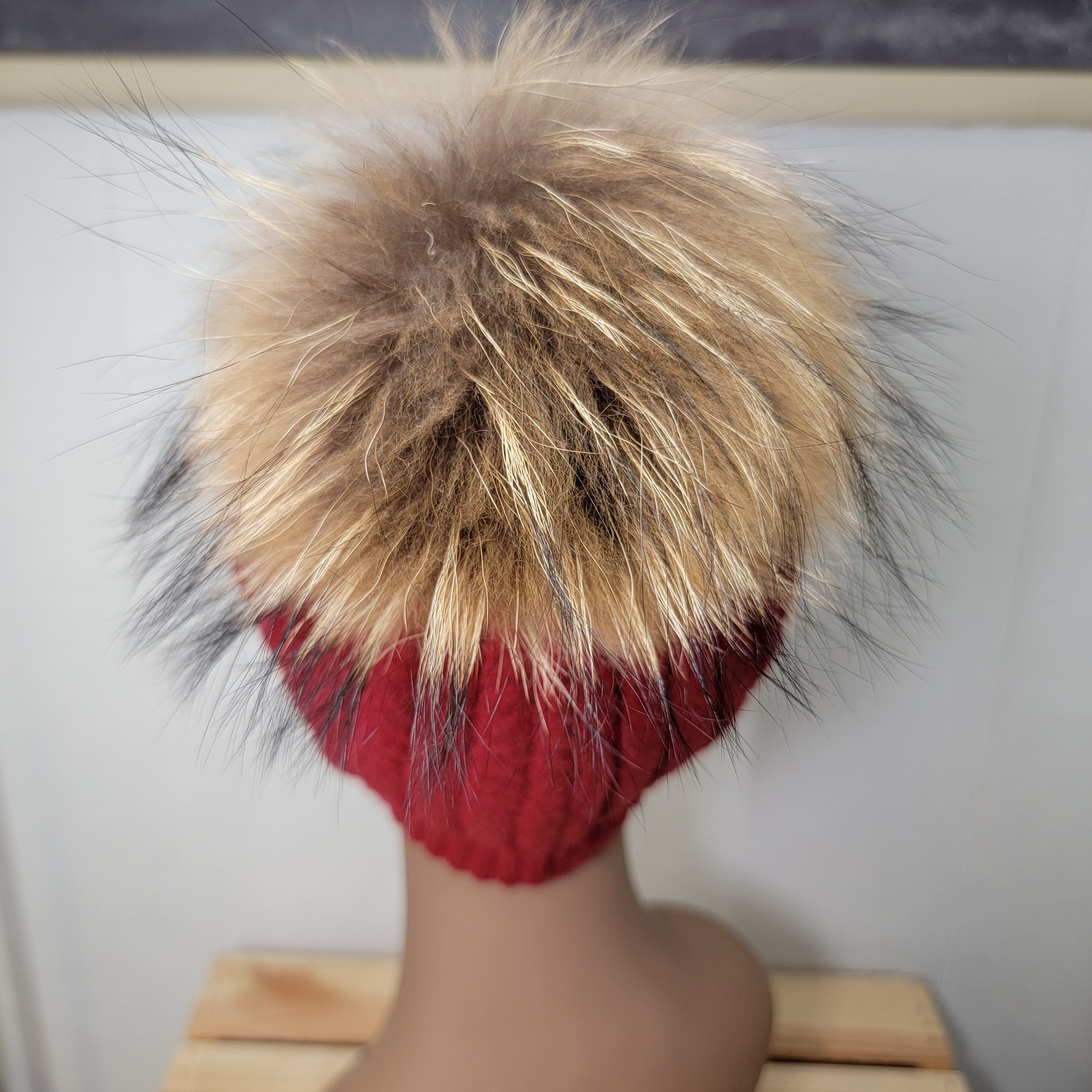 Other Furtalk Knit Maroon Beanie w/ Faux Fur Pom Pom Size ONE SIZE - 4 Thumbnail