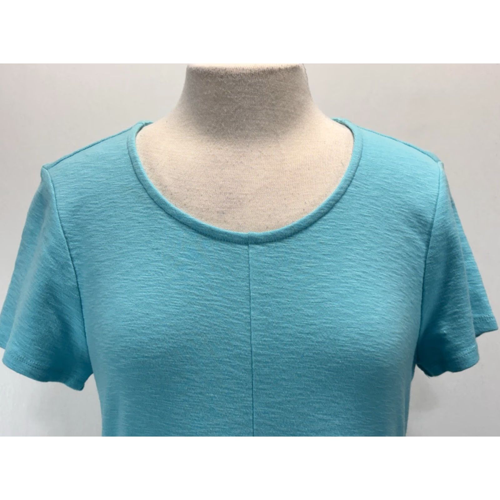 Vintage VINTAGE Chico's Women's Midi Dress Small Aqua Blue A-Line Cotton Blend Short Sleeve Stretch 90s, Pullover, Solid Size 32" / US 10 / IT 46 - 5 Thumbnail