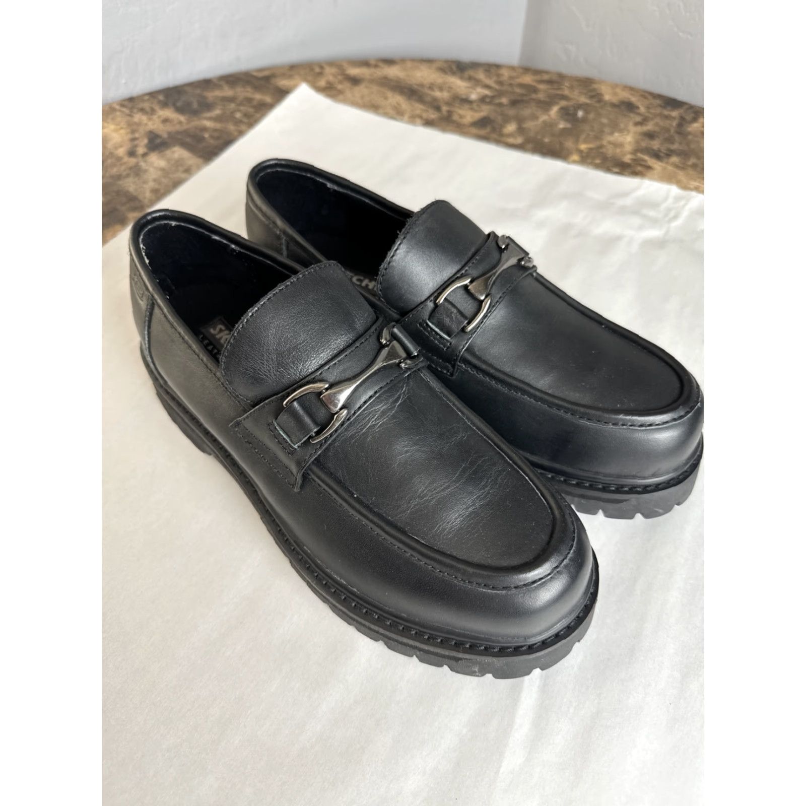 SKECHERS Skechers Y2K Chunky Loafer Boots Slip On Black Leather Mens Sz 10 New No Box Size US 10 / EU 43 - 4 Thumbnail