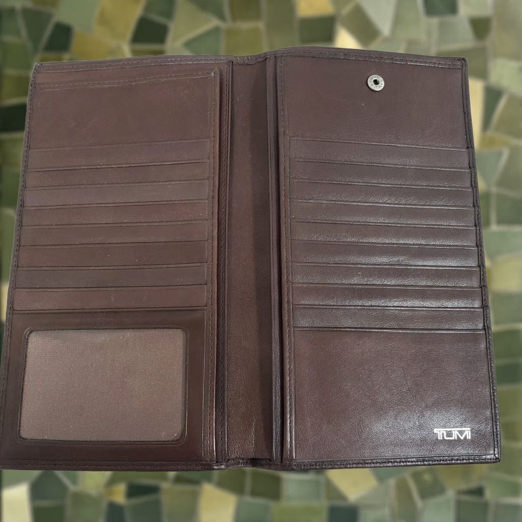 Tumi TUMI Brown Leather Long Bifold Wallet Organizer Multiple Card Slots ID Window Size ONE SIZE - 1 Thumbnail