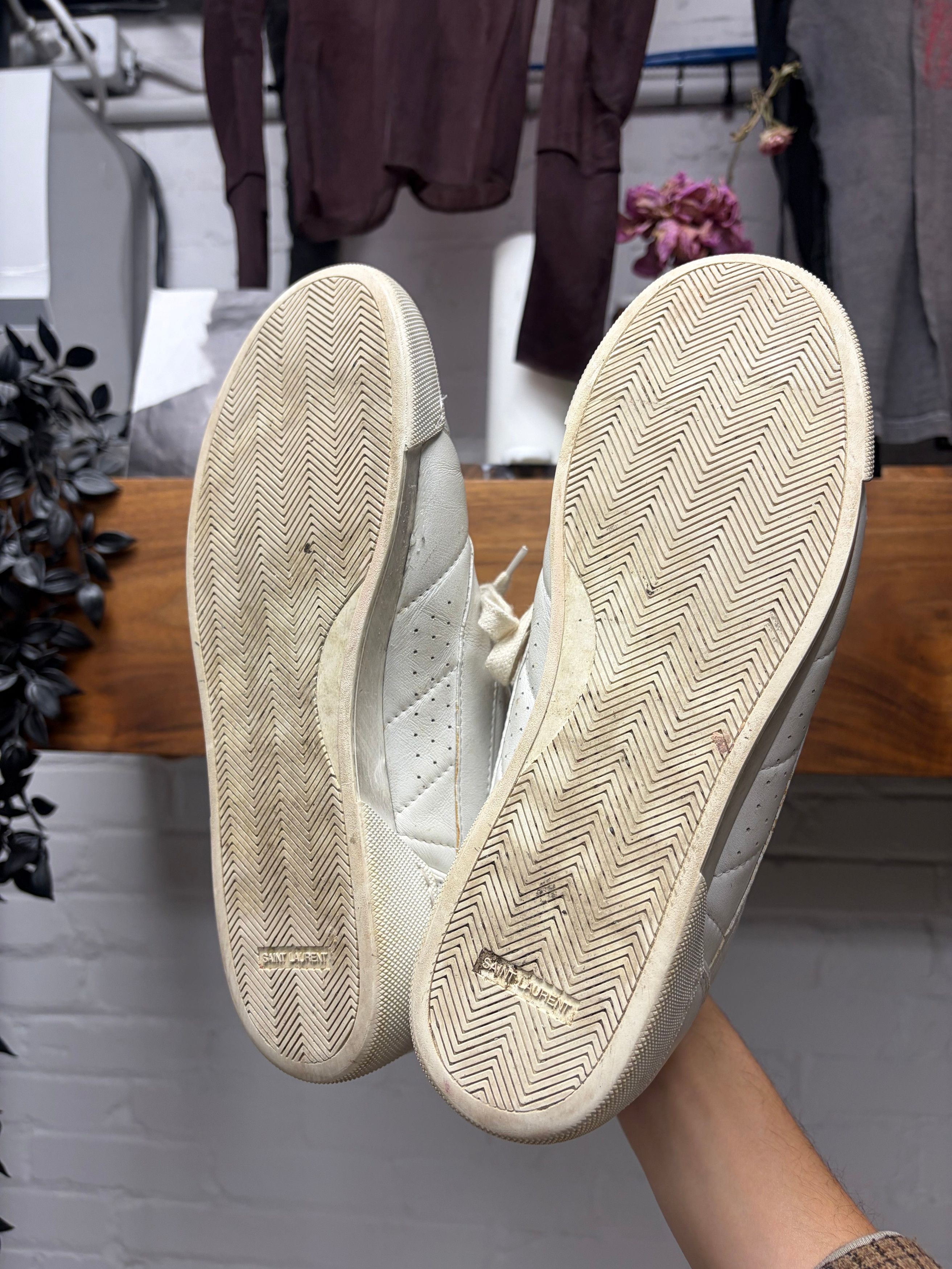 Saint Laurent Paris ‘Lenny’ Optic White Leather Mid-Top Sneakers Size US 7 / EU 40 - 5 Thumbnail