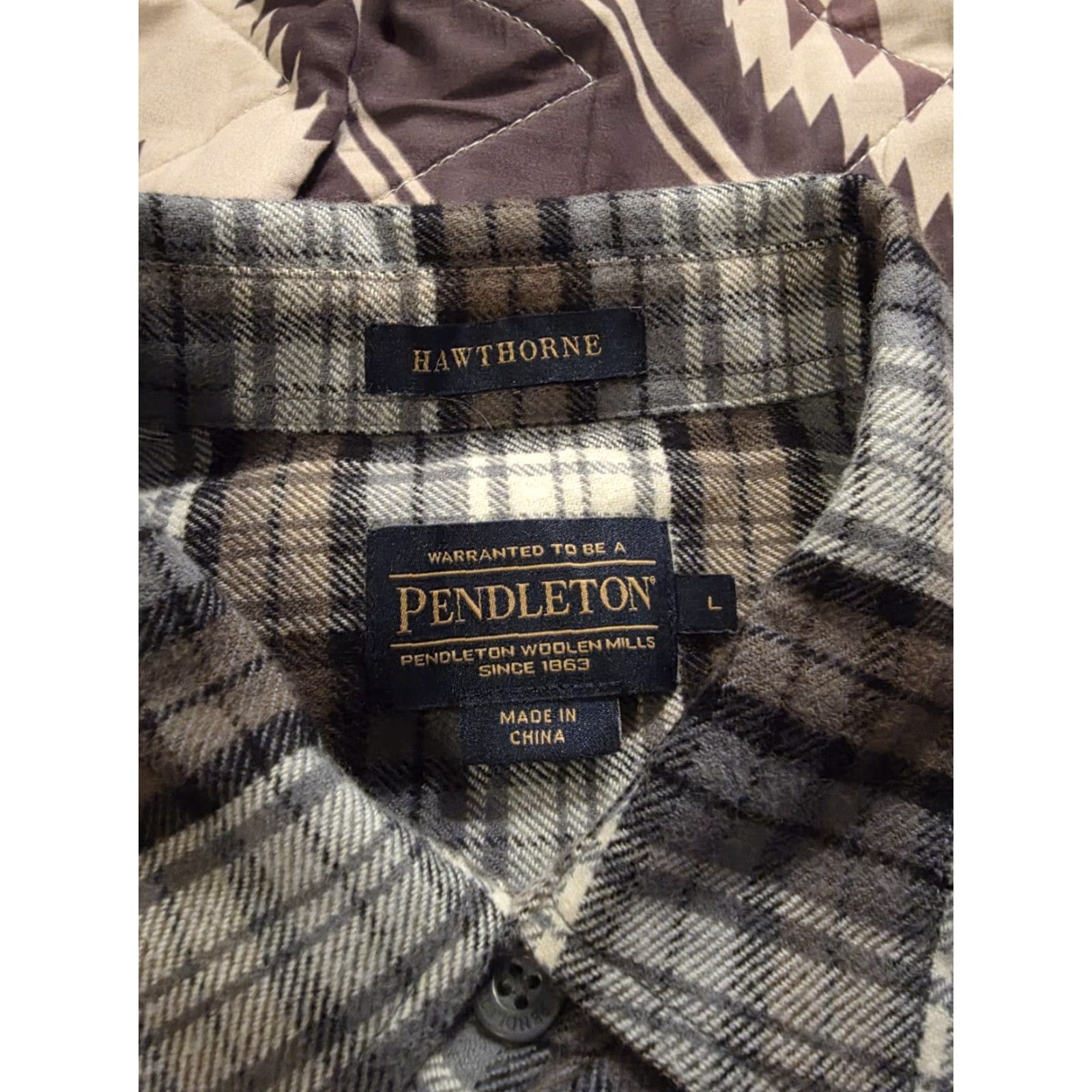 Pendleton Pendleton Hawthorne Flannel Button Up Shirt Elbow Patches Brown/Gray Men's Large Size US L / EU 52-54 / 3 - 7 Thumbnail