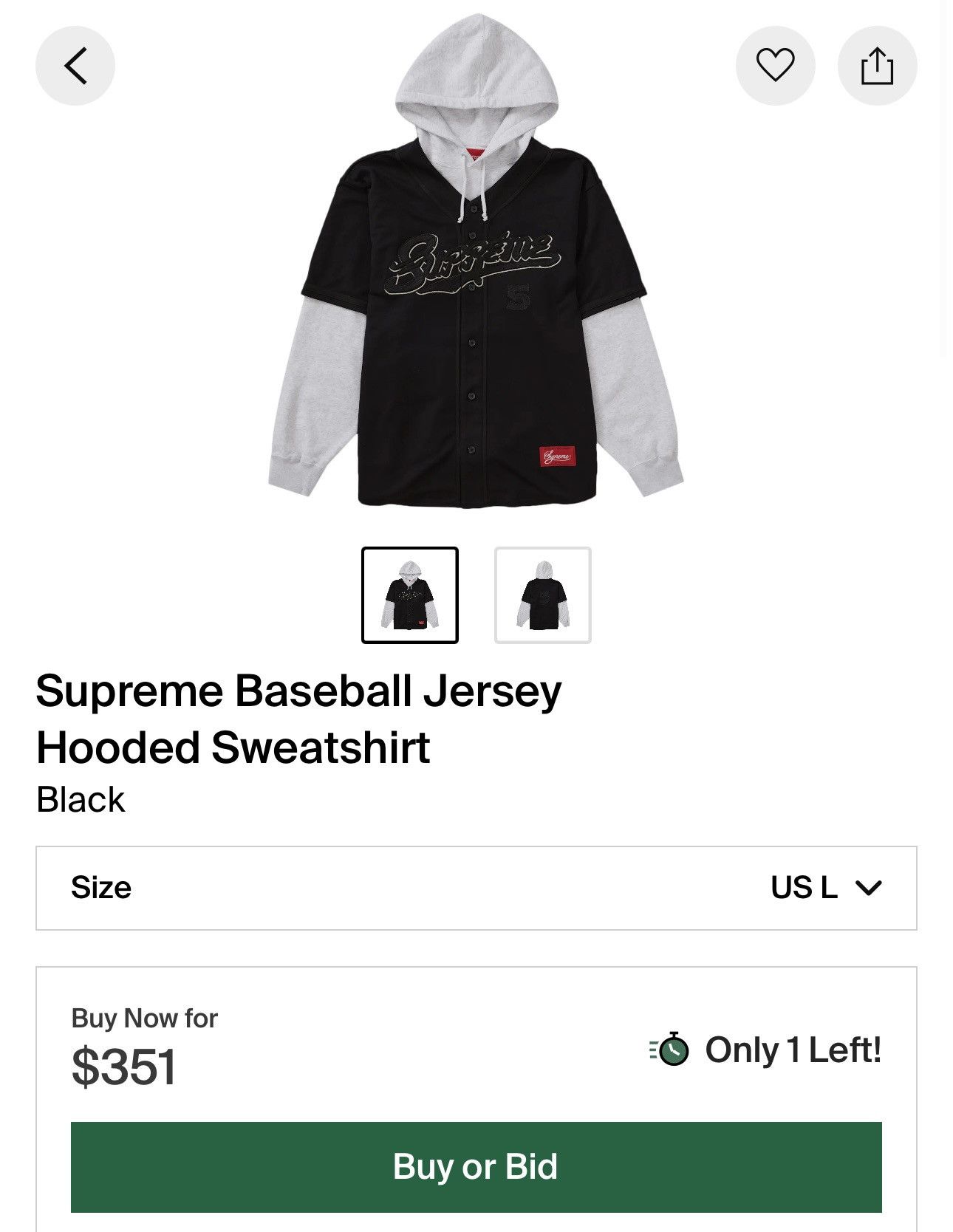 Supreme Supreme Baseball Jersey Hooded Sweatshirt Size US M / EU 48-50 / 2 - 6 Thumbnail