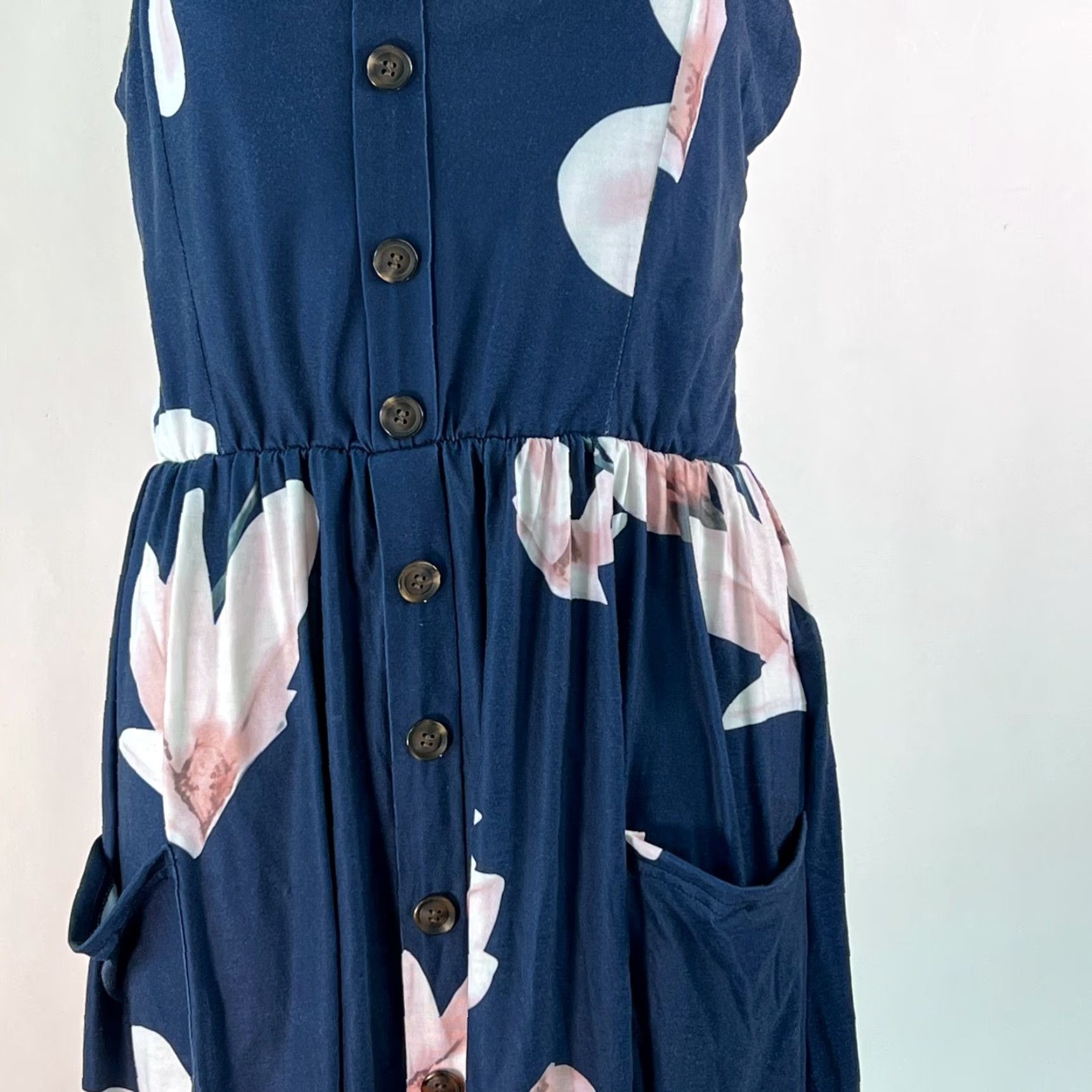 Vintage Angashion Sundress Women's V Neck Spaghetti Strap Floral Blue Dress Large Size L / US 10 / IT 46 - 6 Thumbnail
