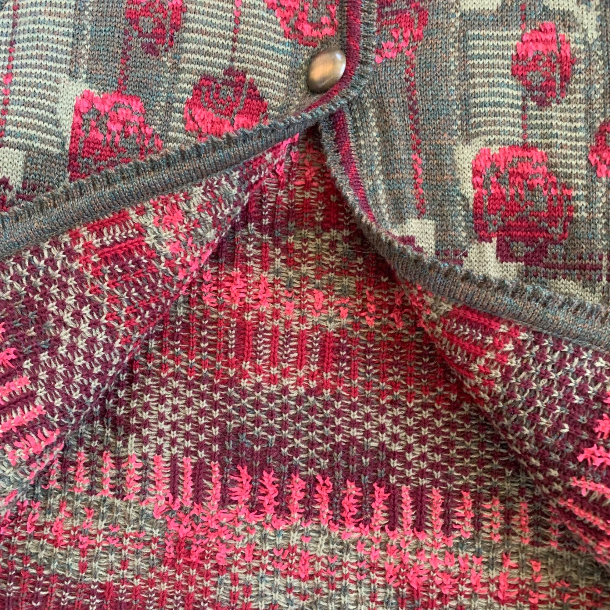Vintage Vintage Cherry Lewis Floral Chunky Knit Wool Sweater Cardiga Size M / US 6-8 / IT 42-44 - 5 Thumbnail
