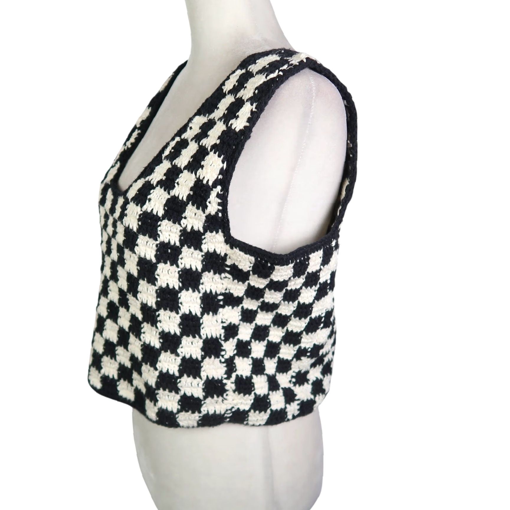 Vintage VINTAGE Black and White Checker Print Knit Sweater Vest Shirt Women S Cotton Sleeveless Casual Spring Fall - Mens/Womens? Size S / US 4 / IT 40 - 3 Thumbnail