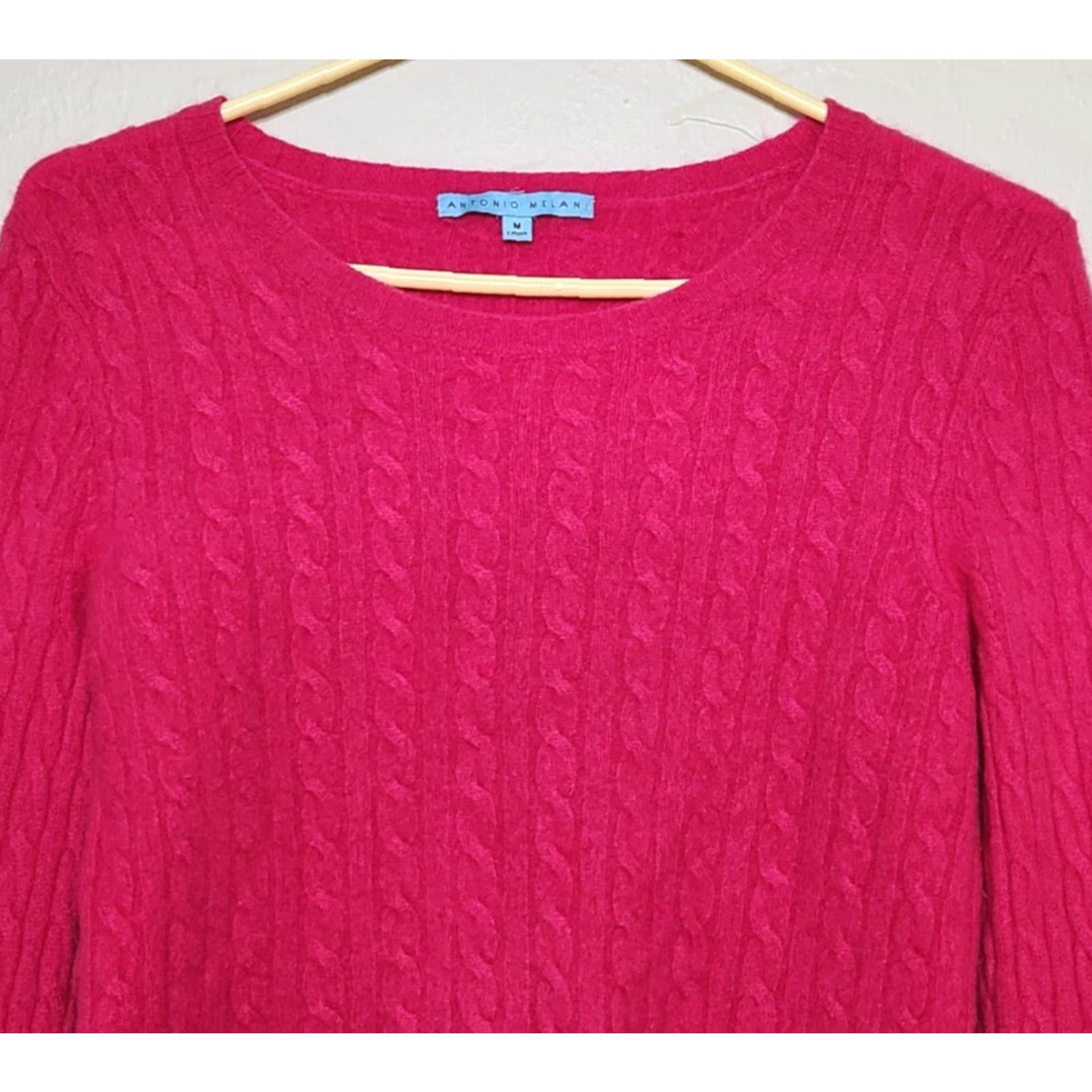 Vintage Antonio Melani Womens Sweater Pullover Cable-Knit 100% Cashmere Long Sleeve M Pink Size M / US 6-8 / IT 42-44 - 3 Thumbnail