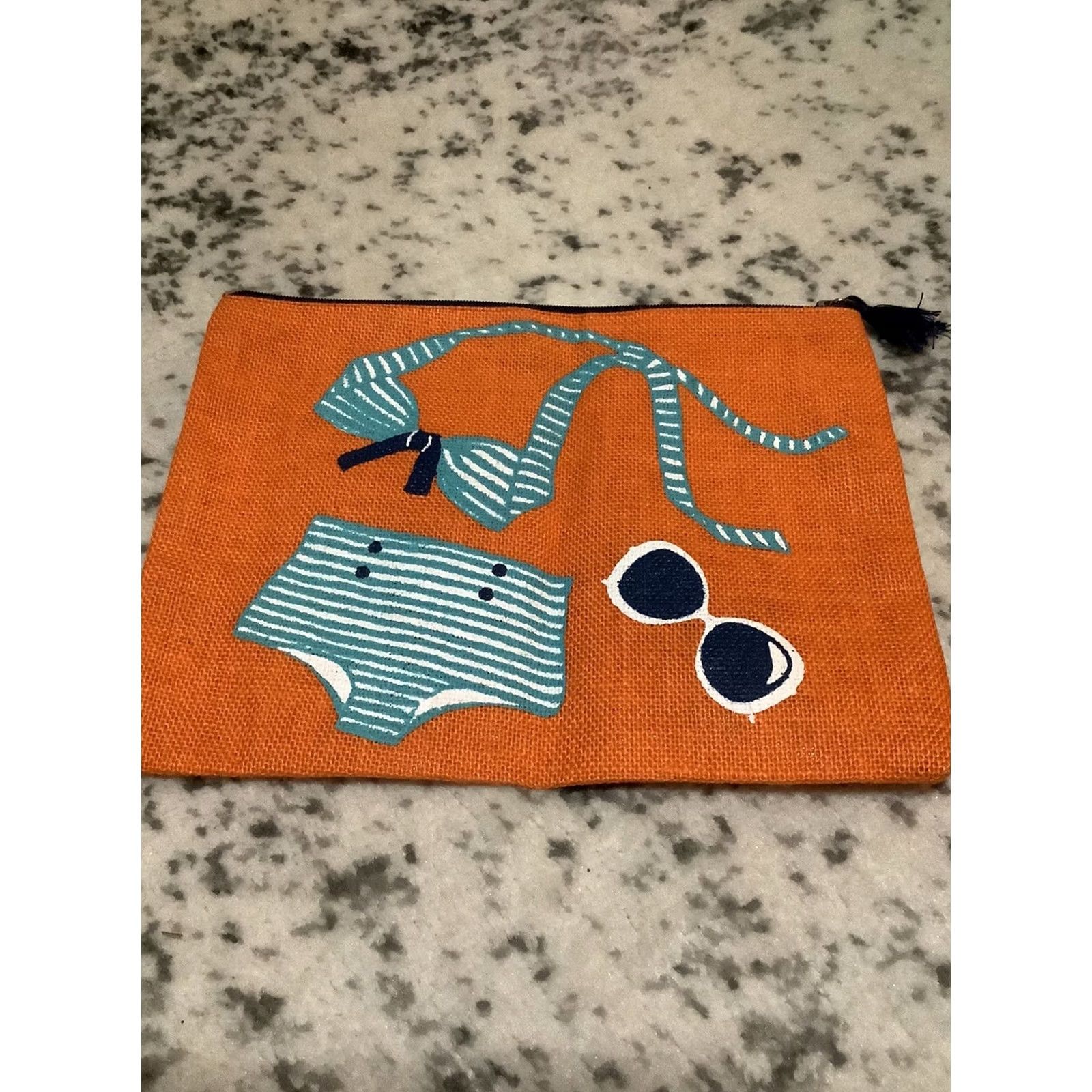Vintage Mud Pie Jute Pouch Bag Large Cosmetic Travel Zip Up Orange Starfish Women Bag Size ONE SIZE - 2 Thumbnail