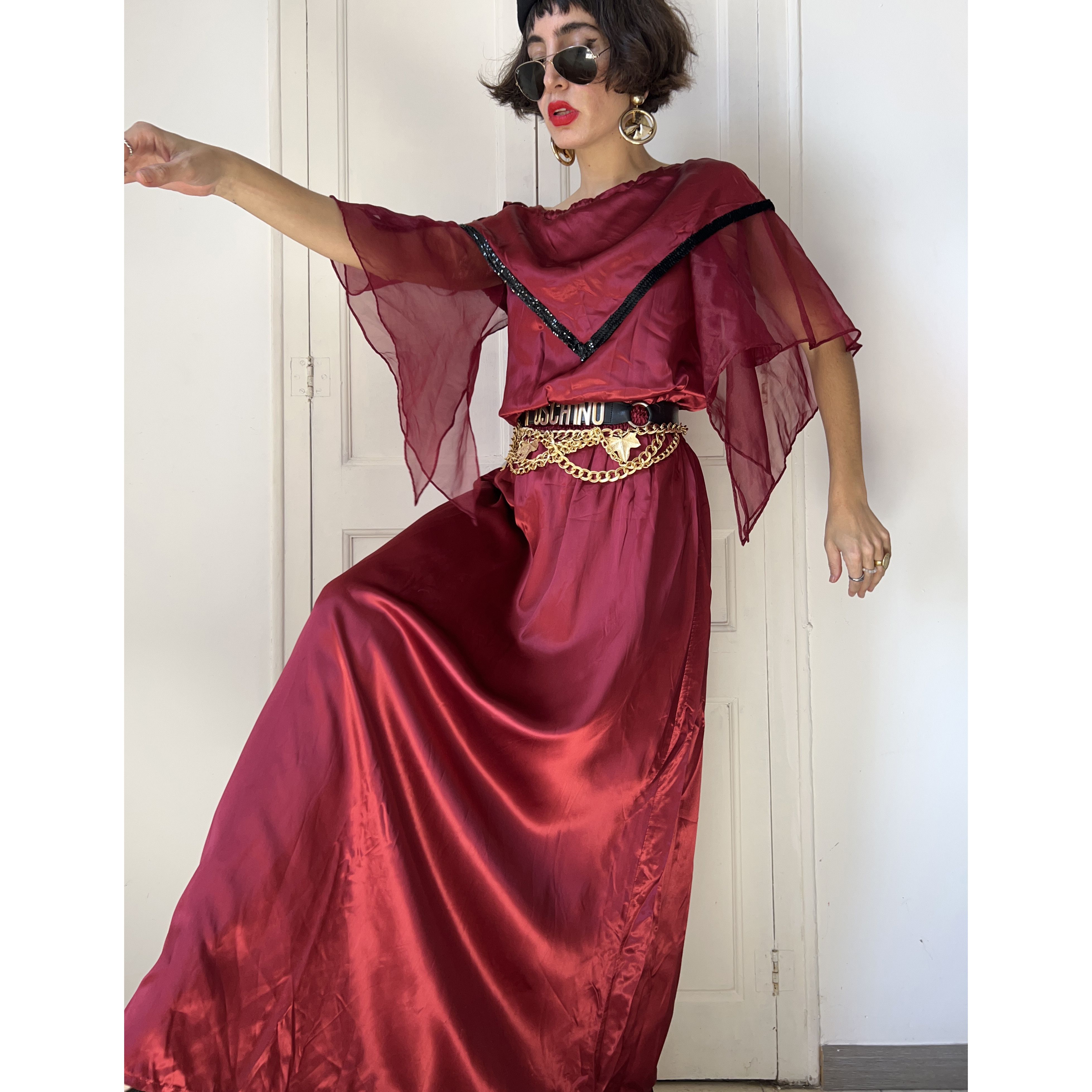 Vintage Vintage Burgundy Satin Maxi Fairy Costume Dress Size L / US 10 / IT 46 - 6 Thumbnail