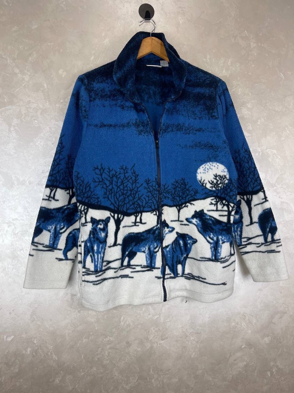 Other Vintage Fleece Jacket Wolf Print Zip Blue Size M Polyester Size M / US 6-8 / IT 42-44 - 3 Thumbnail