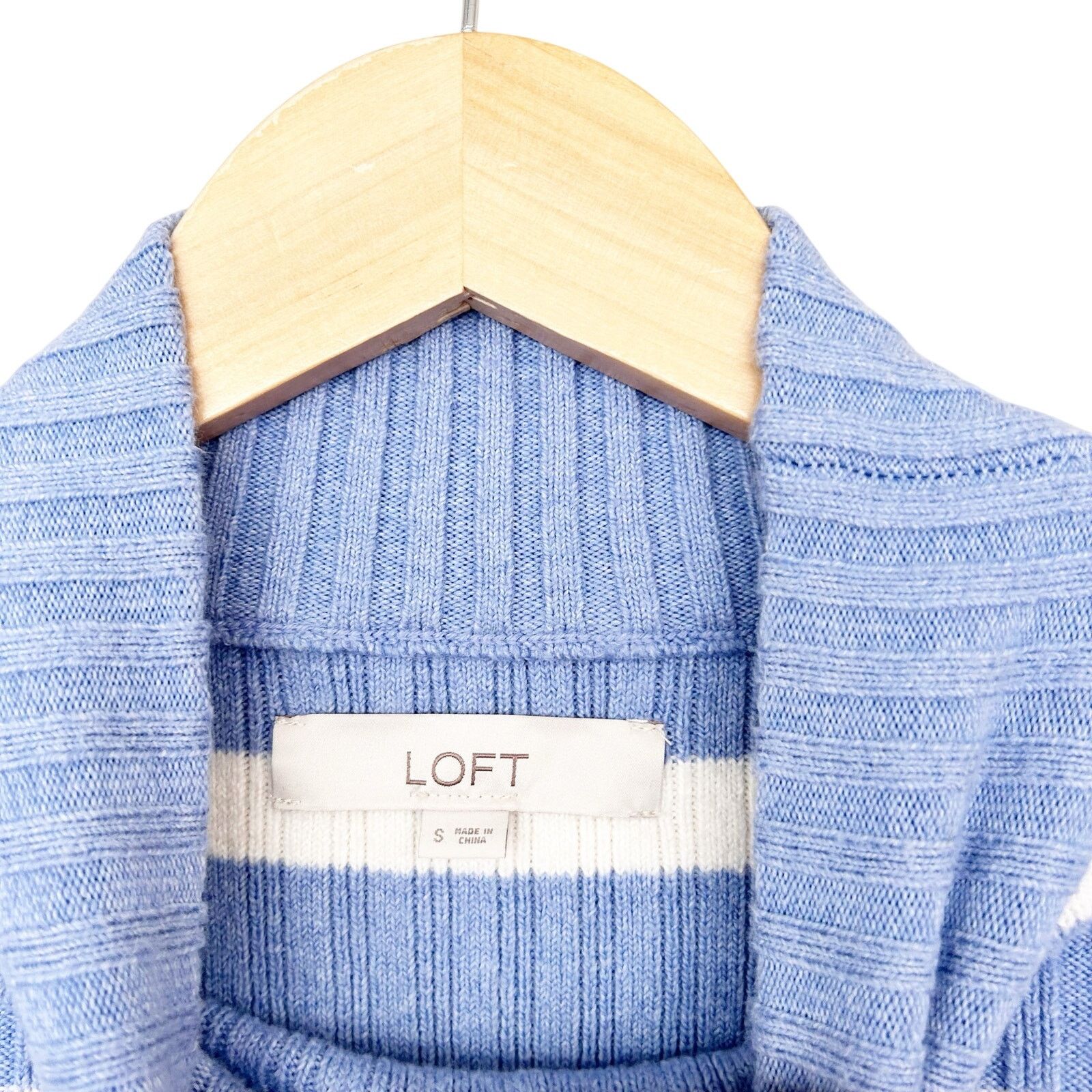 Loft Loft Blue White Striped Ribbed Turtleneck Sweater Sz S Size S / US 4 / IT 40 - 2 Thumbnail