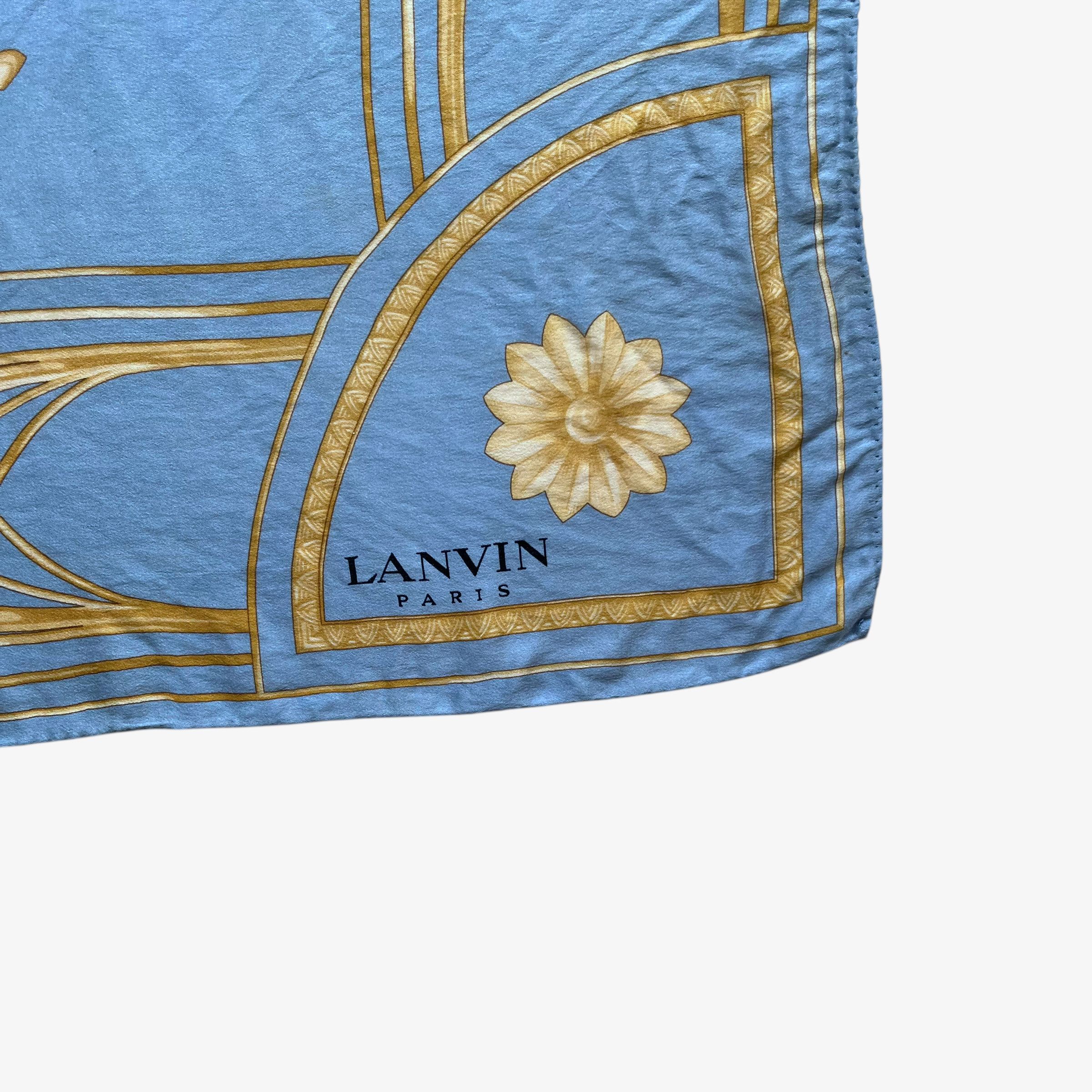 Lanvin Vintage 80s Lanvin Paris Art Deco Cat Print Blue Silk Scarf Size ONE SIZE - 2 Thumbnail