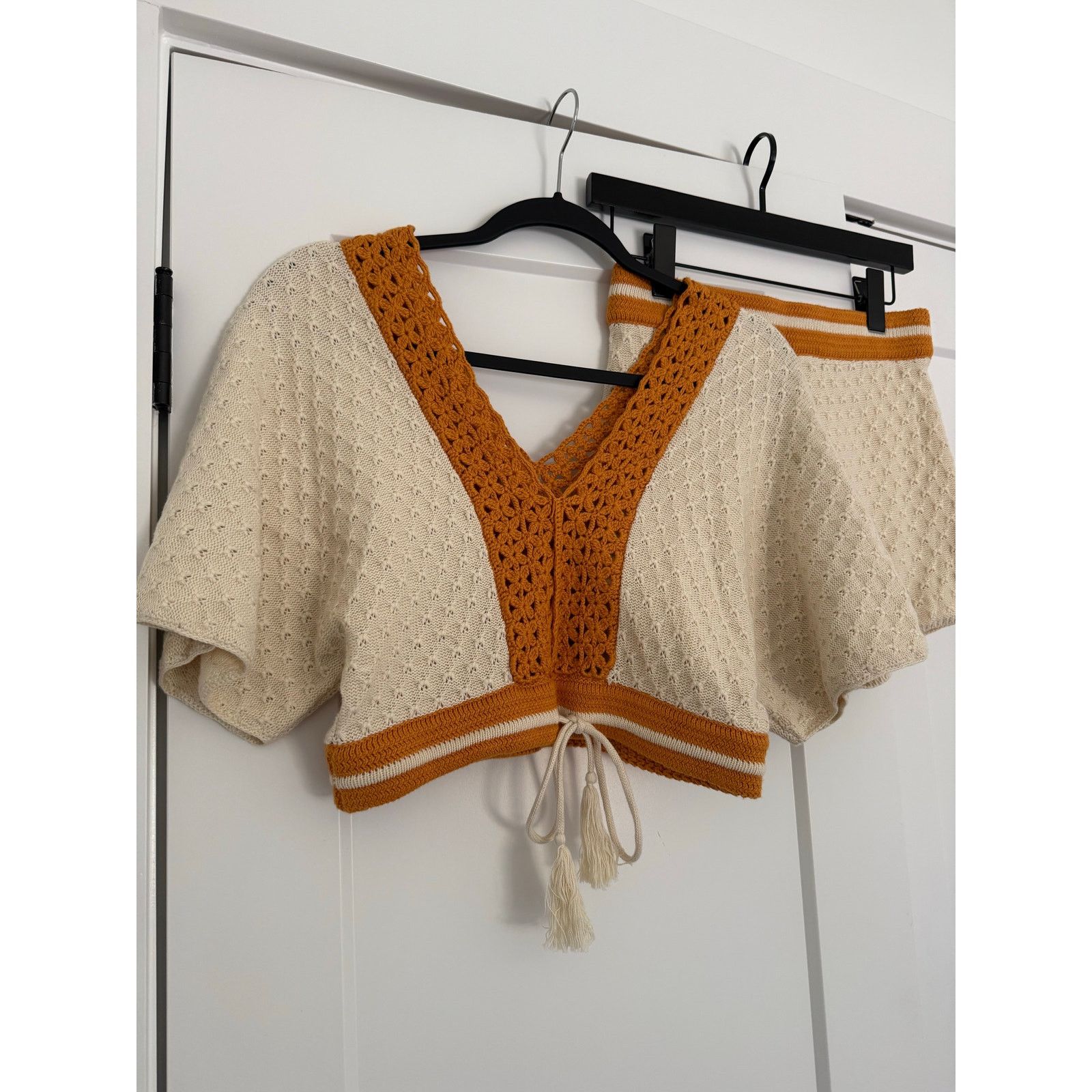 $465 New Misa Crochet Top and Shorts Set - XS
