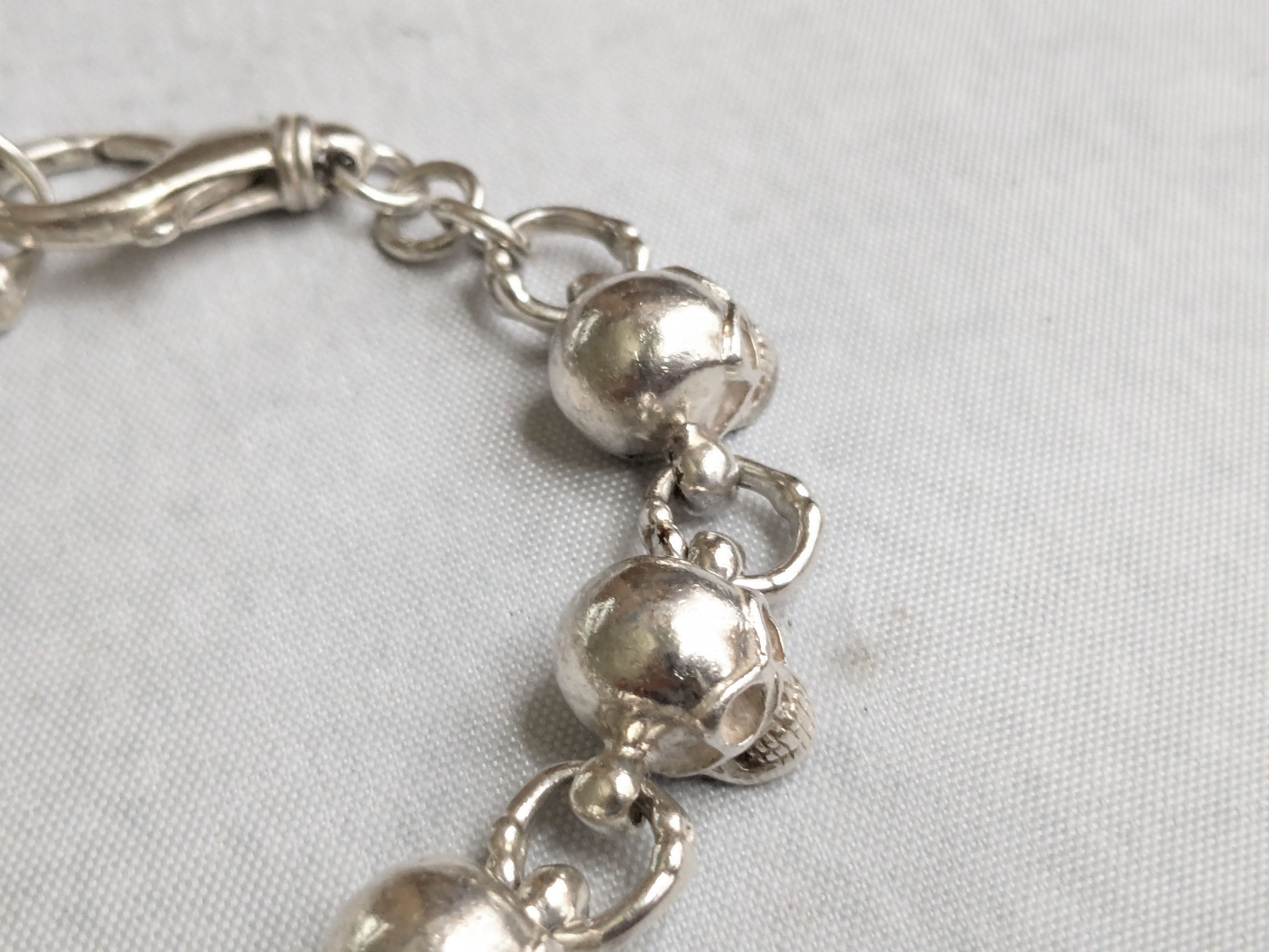 Jewelry Sterling Silver Skull Bracelet 8.5" Skelton Biker Punk Size ONE SIZE - 3 Thumbnail