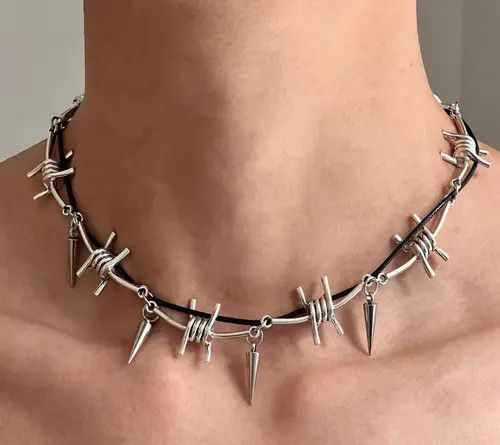 Jewelry Silver Spike Punk Choker Necklace, Edgy Statement Jewelry Size ONE SIZE - 8 Thumbnail