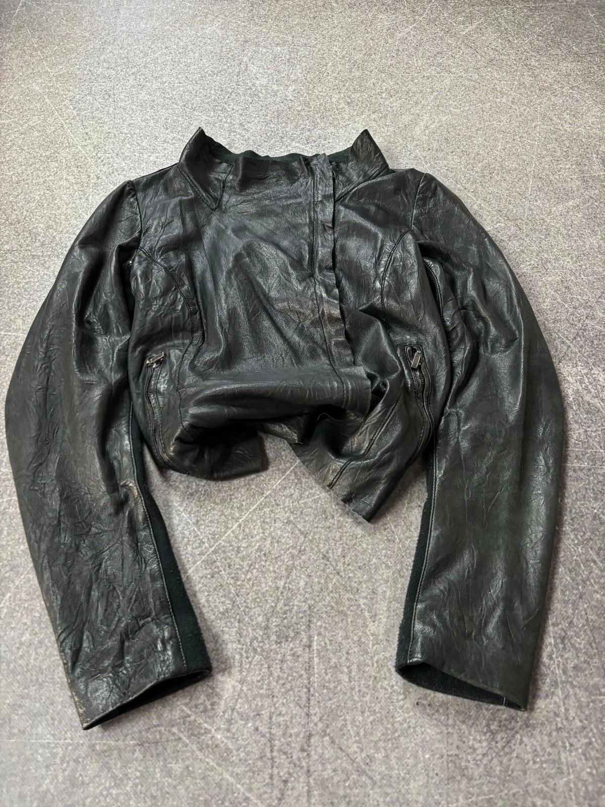 Yohji Yamamoto RICK OWENS TYPE ASSYMETRICAL ZIP GRUNGE LEATHER JACKET HOOD Size US S / EU 44-46 / 1 - 1 Thumbnail
