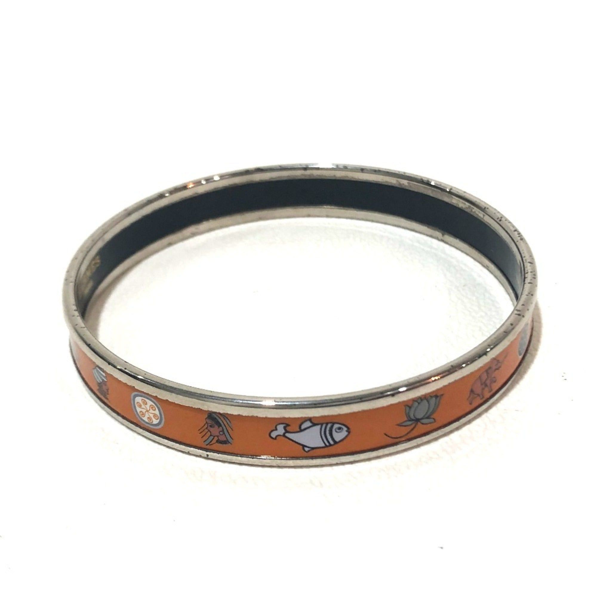 image of Hermes Men's Women's Enamel Pm Cloisonne Bangle Bracelet Unisex Orange in Black