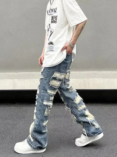 Japanese Brand × Jean Retro washed street ripped straight jeans Size US 32 / EU 48 - 3 Thumbnail