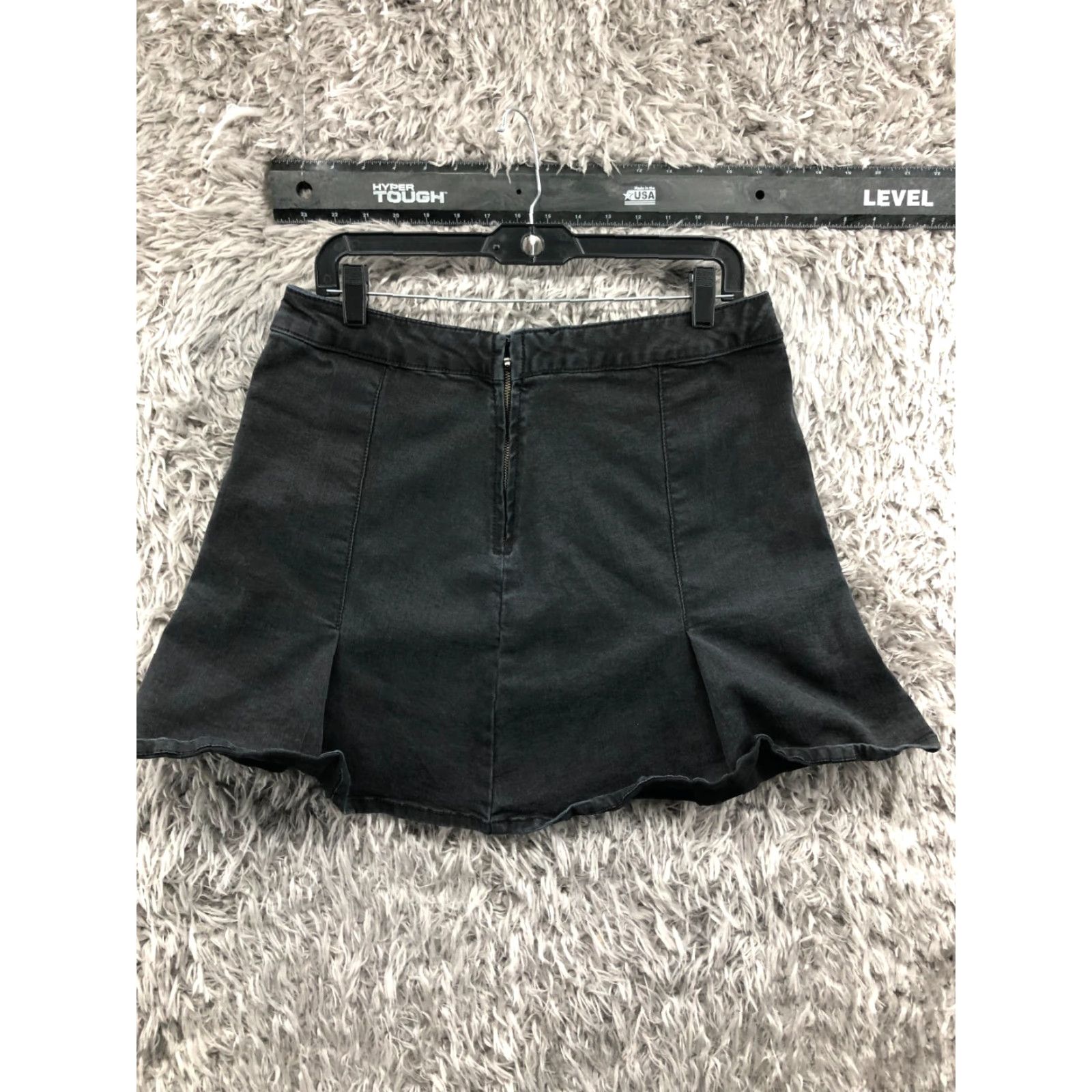 Vintage SO High Rise Tennis Skirt Juniors Size 15 Black Denim Dark Wash Flared Zip Size 36" / US 14 / IT 50 - 5 Thumbnail
