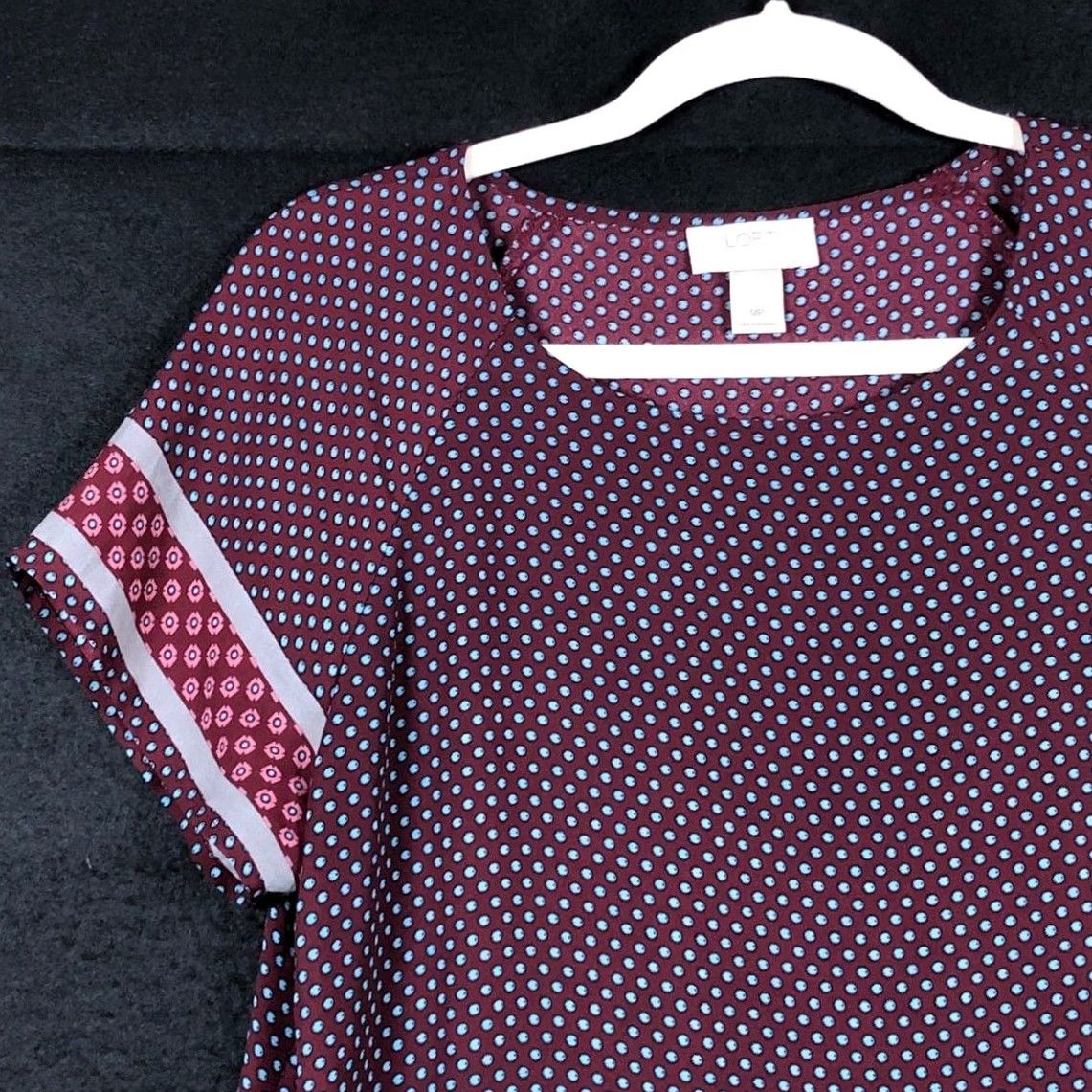 Loft LOFT Outlet Womens Blouse Multicolored Scoop Neck Flowy Boxy Short Sleeve MP Comfort Lightweight Chiffon Pattern Polka Dot Petites PM Womens Size M / US 6-8 / IT 42-44 - 4 Thumbnail