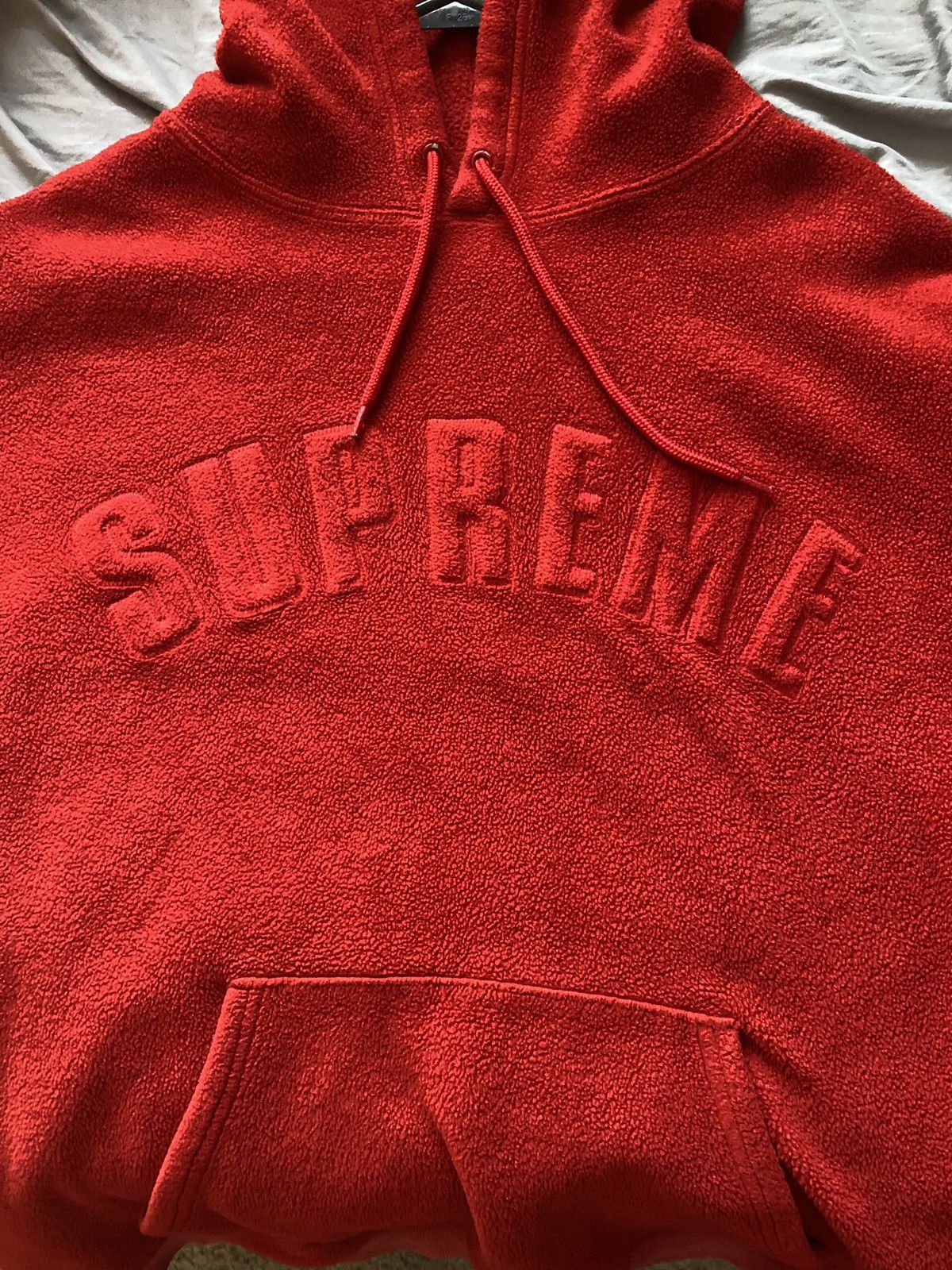 Streetwear Supreme Red Fleece Embroidered Polartec Hoodie fashion Size Medium