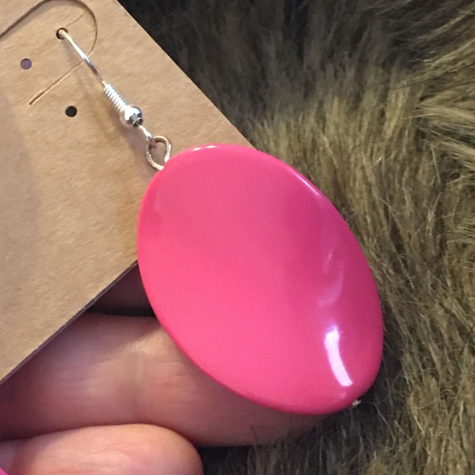 Jewelry Pink resin disc fish hook earrings Size ONE SIZE - 3 Thumbnail