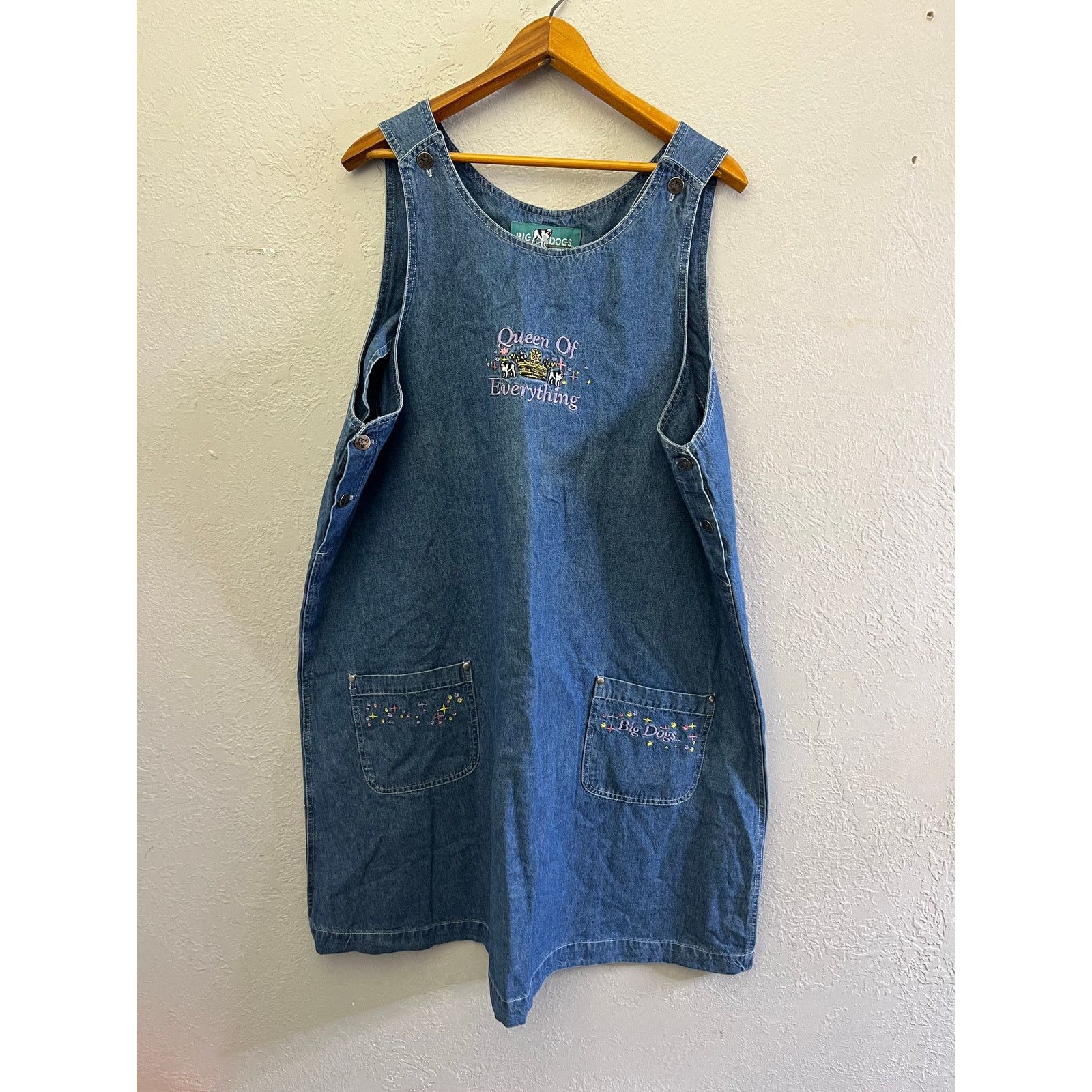 Big Dogs Vintage Big Dog Denim Embroidered Overall Dress Women 18/20 Size XXL / US 16-18 / IT 52-54 - 22 Thumbnail