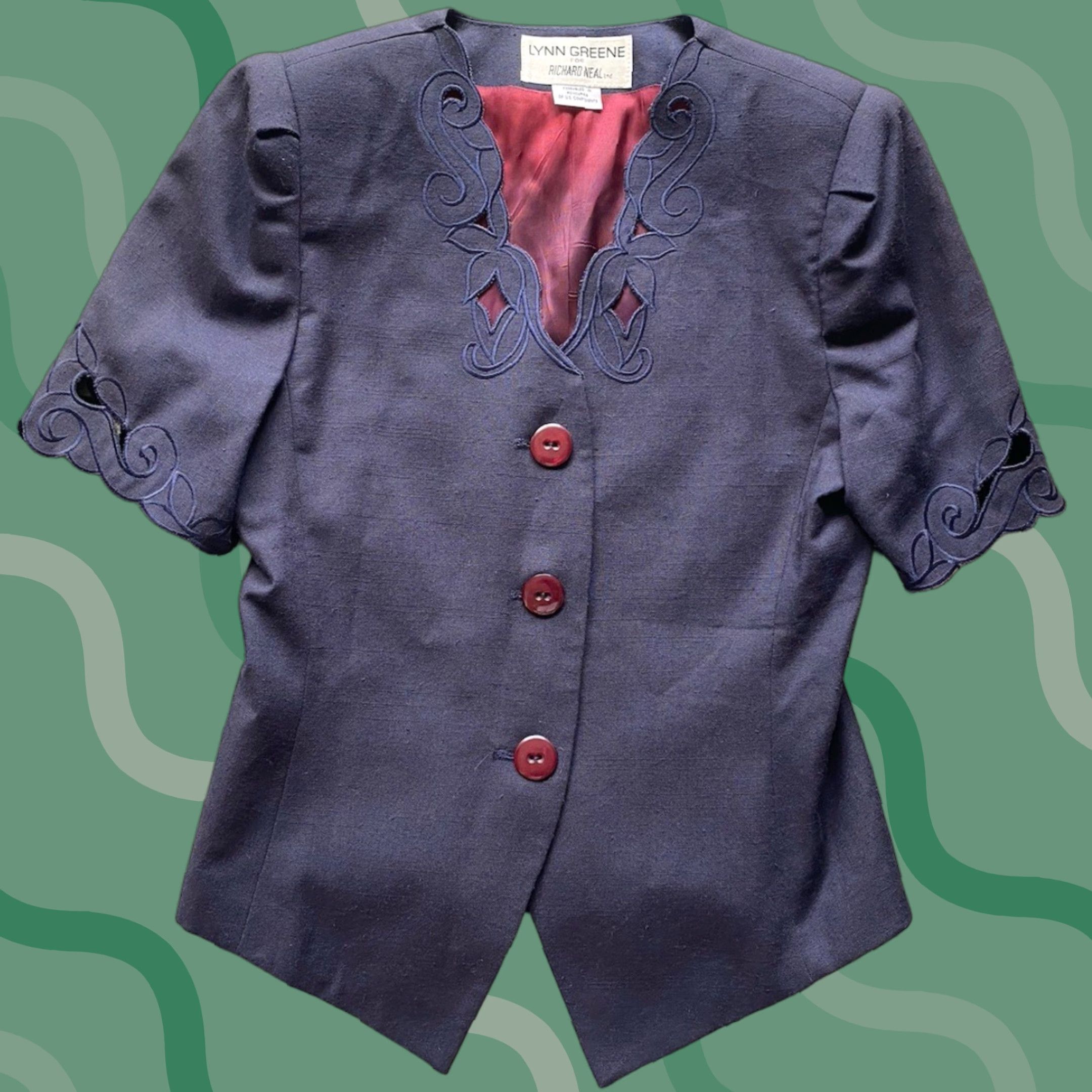 Vintage VINTAGE Lynn Greene For Richard Neal Ltd Blazer Shirt Womens 8 Dark Blue Short Sleeve NWT Style 2865 Size 30" / US 8 / IT 44 - 1 Thumbnail
