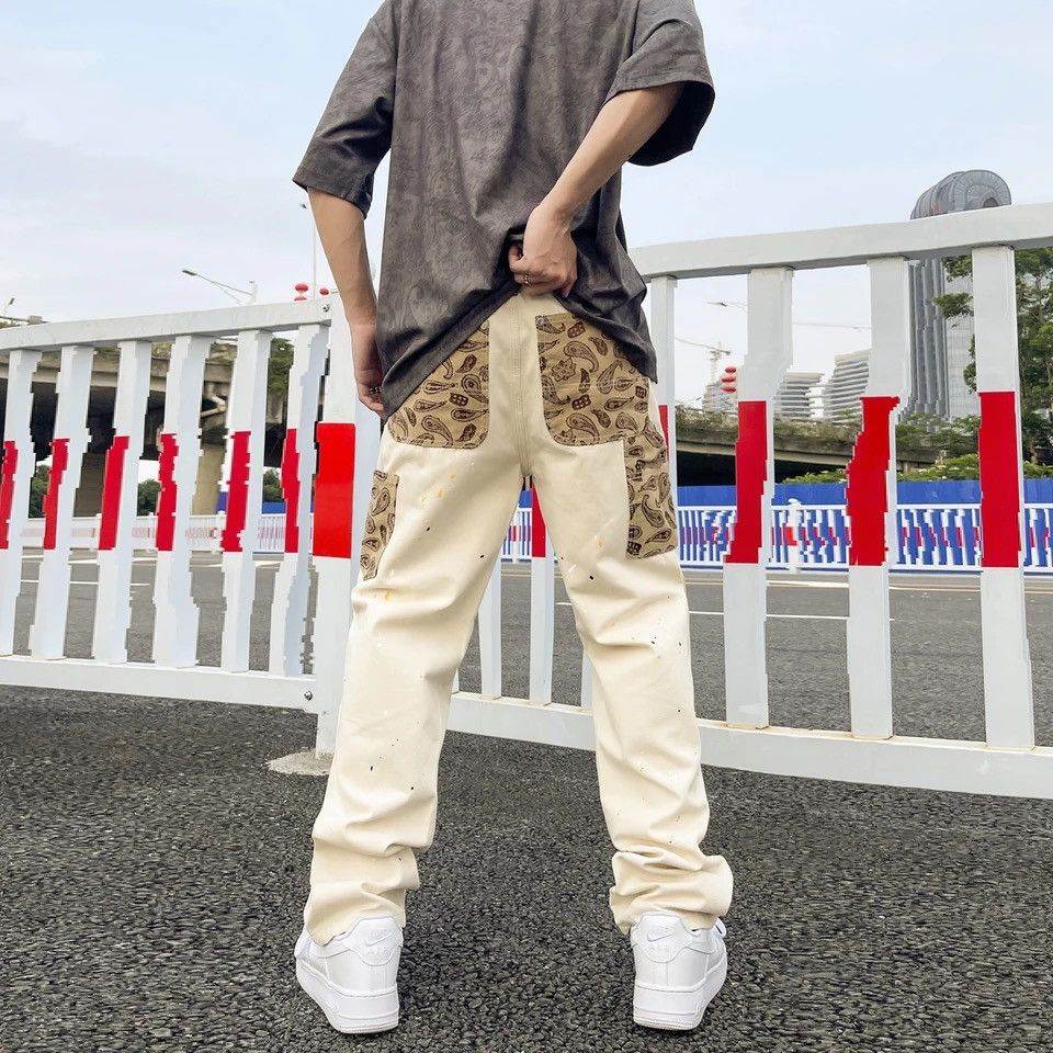 Japanese Brand × Vintage Khaki Cashew Flower Pants Overalls Ink Splashing Size US 30 / EU 46 - 3 Thumbnail