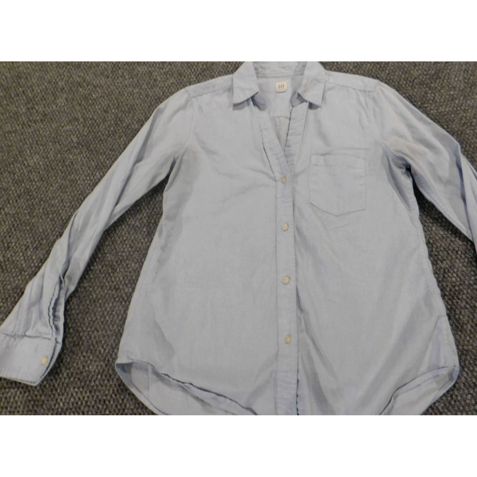 Gap Gap Womens Blouse Button-Up Denim XS Cap Sleeve Blue Regular Stretch Casual Size XS / US 0-2 / IT 36-38 - 3 Thumbnail