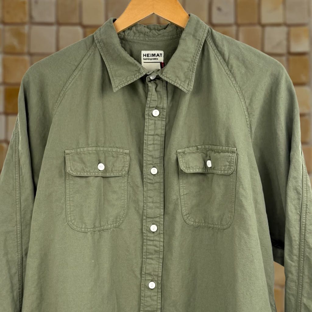 Vintage Heimat Textil Shirt Button-Up XL 52 Mens Green Cotton Hemp Long Sleeve Army Casual Training Size US XL / EU 56 / 4 - 1 Thumbnail