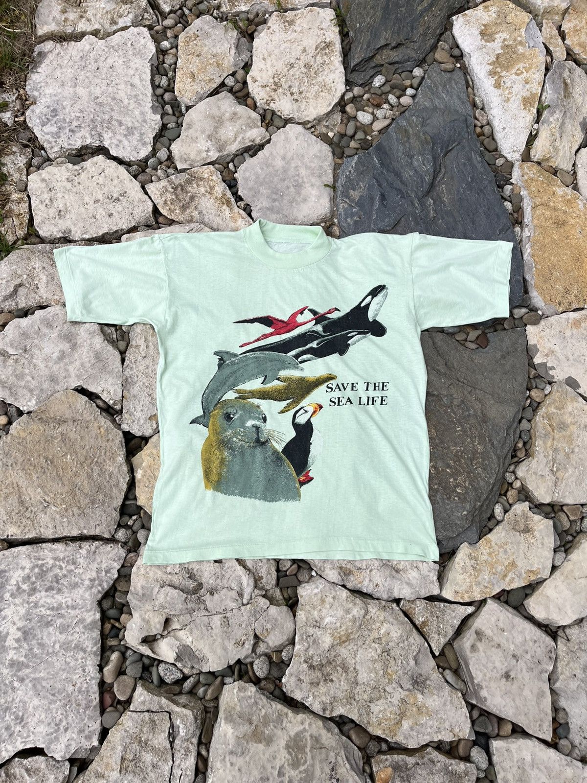 Vintage Vintage 80s Save the sea live animal single stitch t-shirt Size US M / EU 48-50 / 2 - 1 Thumbnail