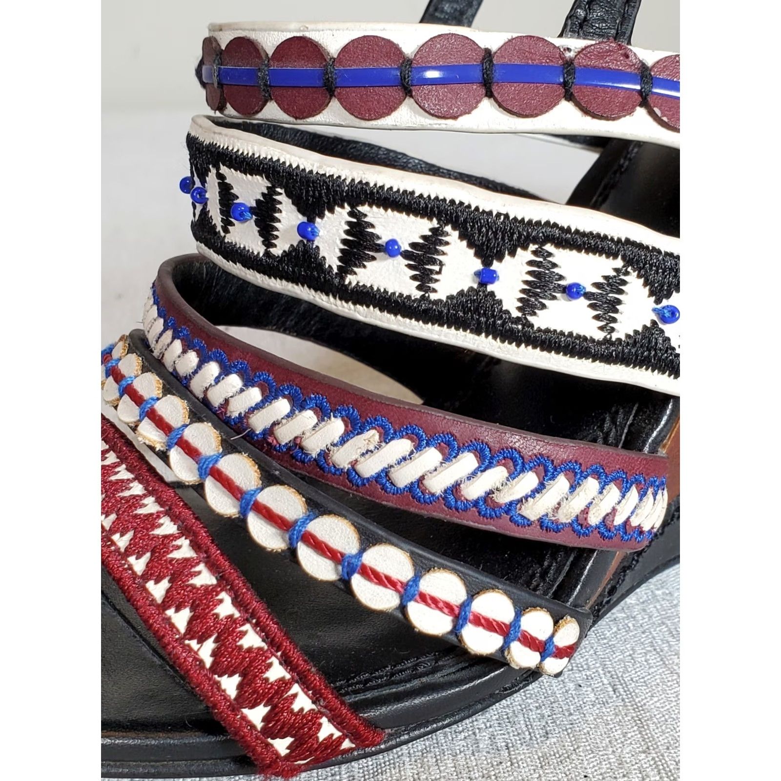 Tory Burch Tory Burch Strappy Womens Red White Blue Black Multi Mixed Trims Leather 100mm Wedge Sandals Women Size US 8 / IT 38 - 2 Thumbnail