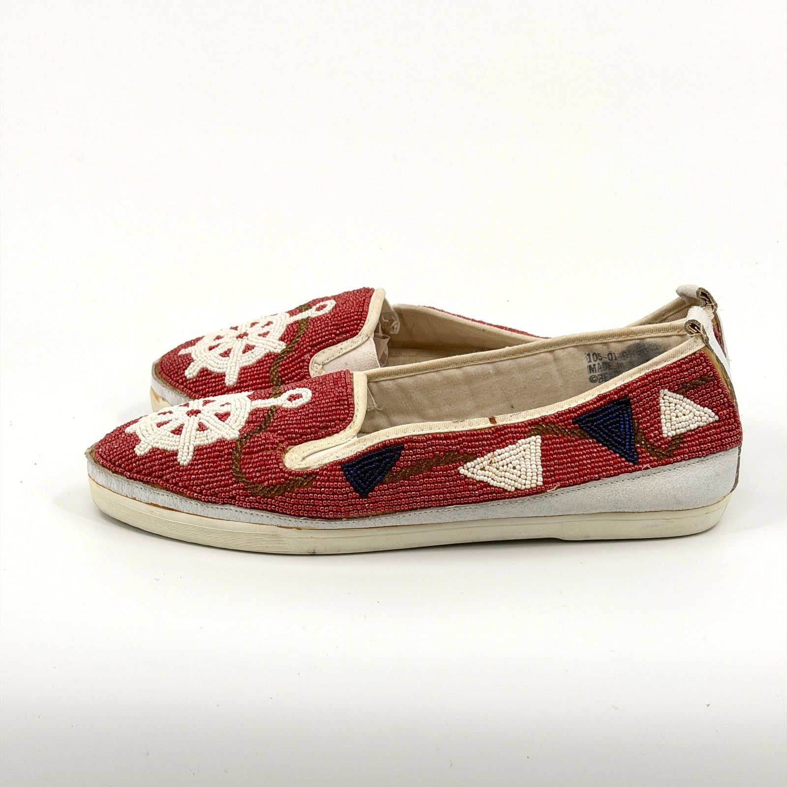 Vintage Vintage 80s Beadz Nautical Beaded Red Canvas Slip On Shoes Size US 9 / IT 39 - 4 Thumbnail