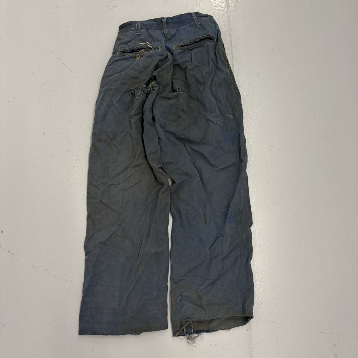 Other Vintage 50s Blue Wool Gabardine Distressed Trousers 22x25 Size 22" - 3 Thumbnail