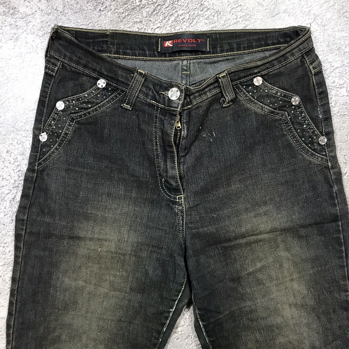 Vintage Vintage 90s Distressed Flared Jeans Low Rise Grunge Y2K 31 Size 31" - 3 Thumbnail