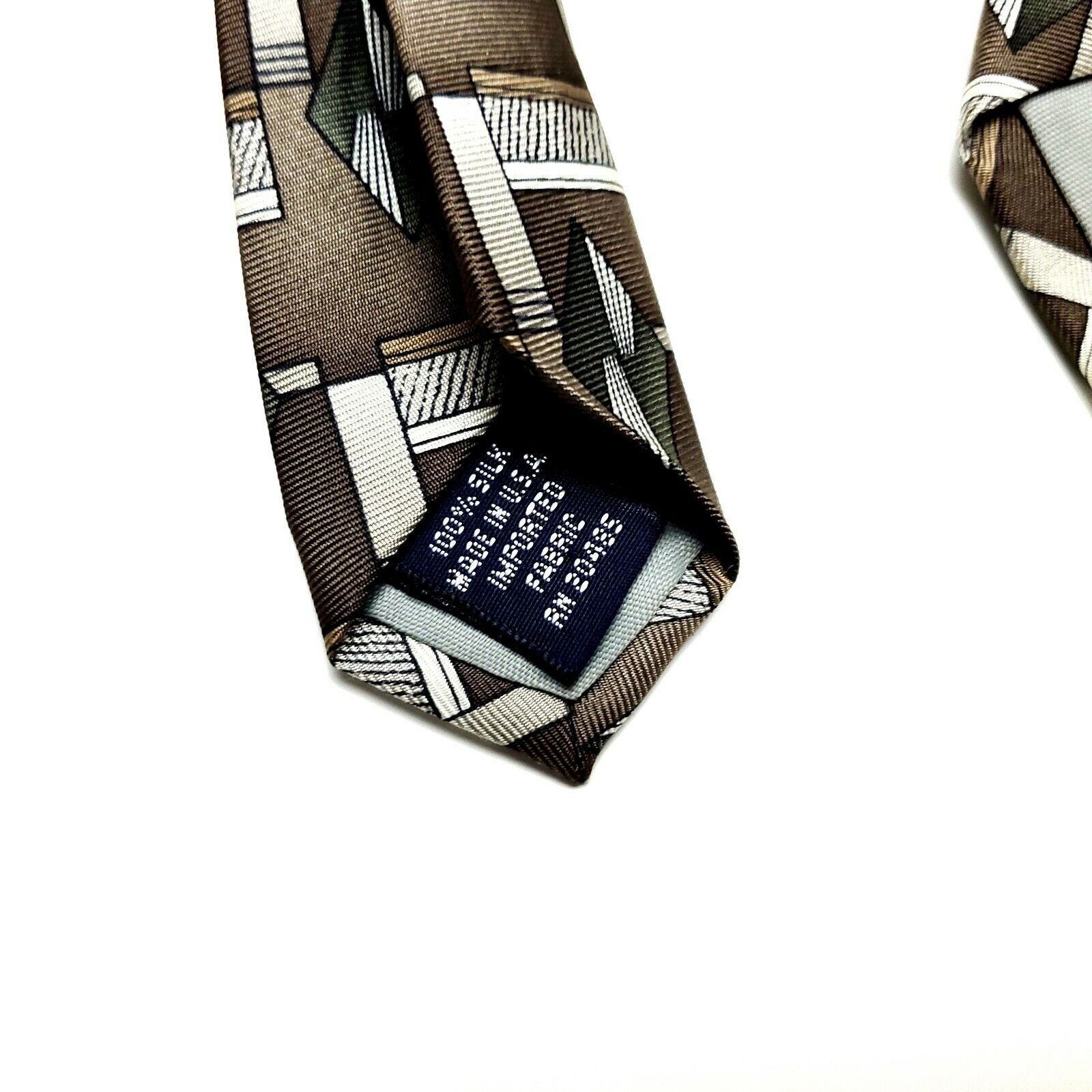 Pierre Cardin Pierre Cardin Silk Tie Brown Green Print Geometric Wide Size ONE SIZE - 4 Thumbnail