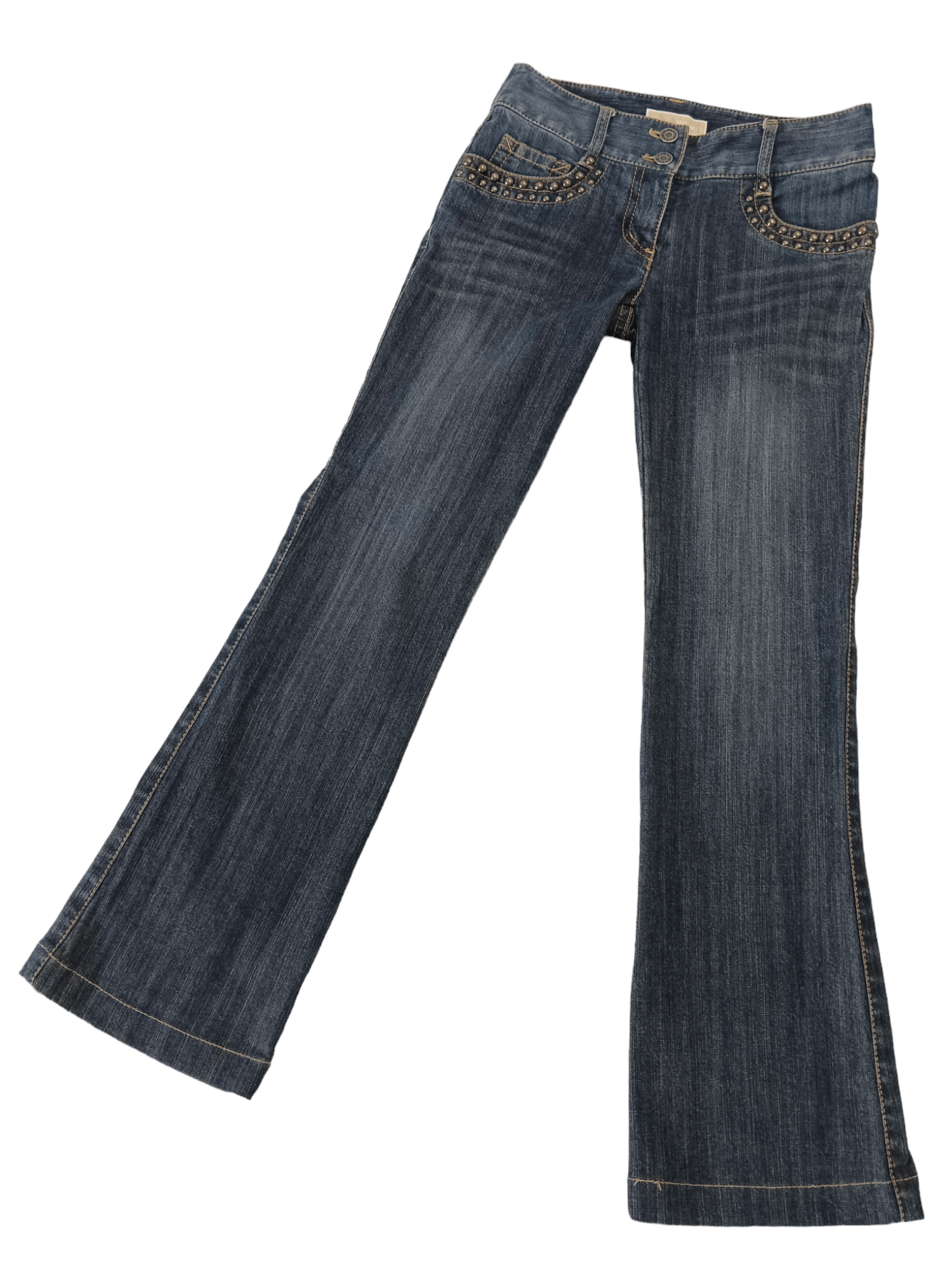 image of Michael Kors Studded Flared Denim in Blue Denim, Women's (Size 27)