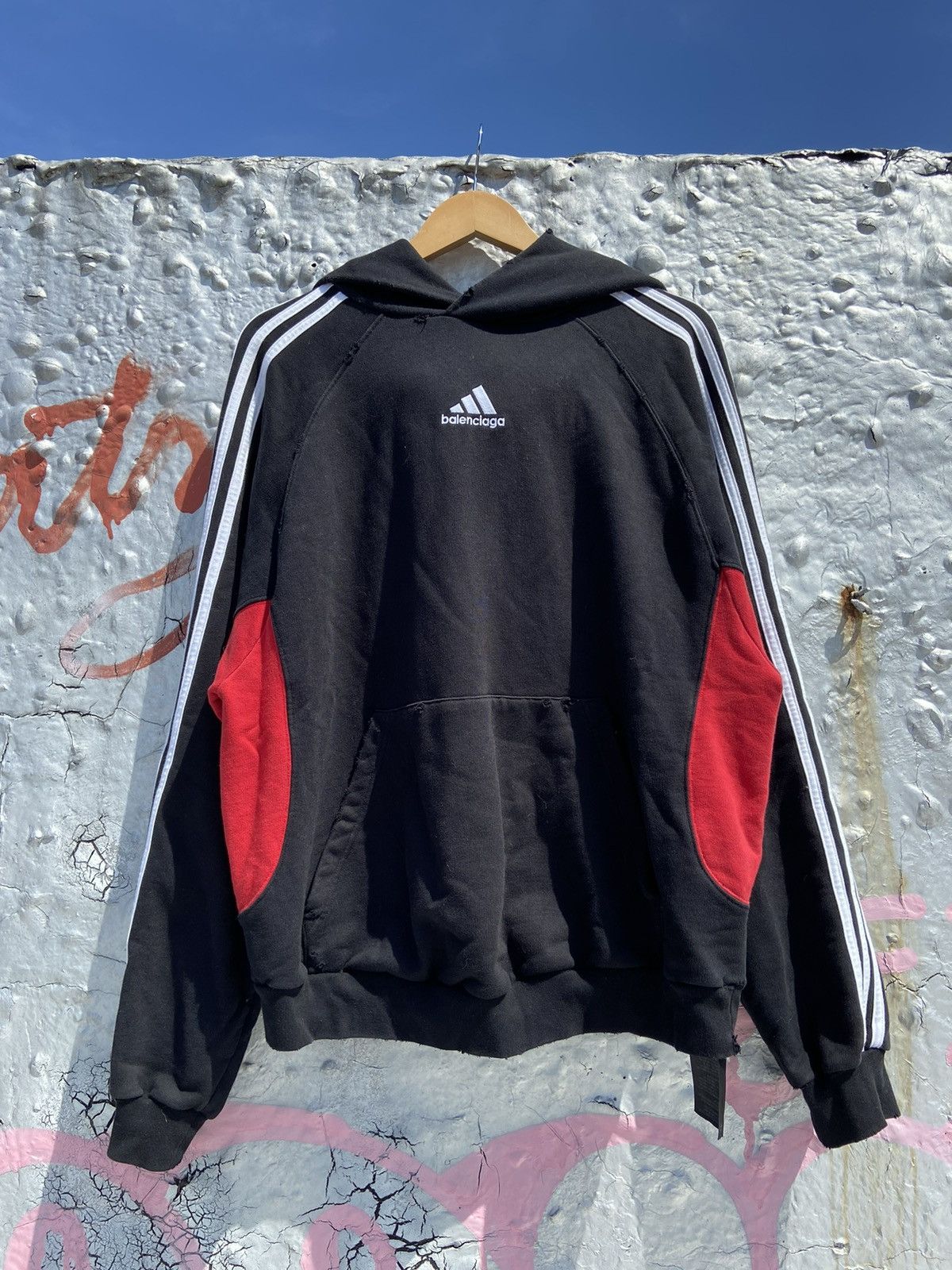 Pre-owned Adidas X Balenciaga Adidas Striped Hoodie In Black/white/red