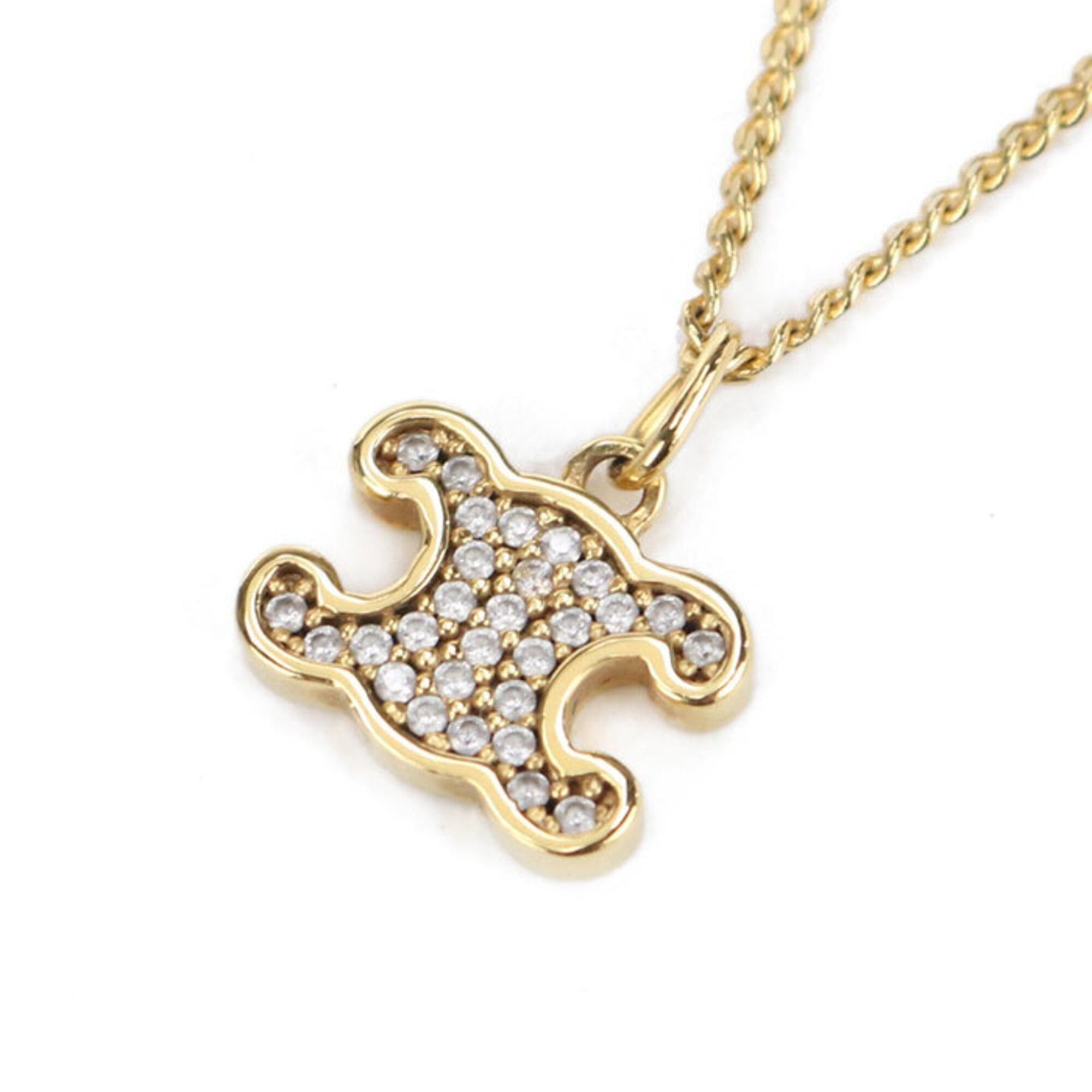 Celine CELINE Necklace Triomphe Rhinestone Macadam Blason Pendant 