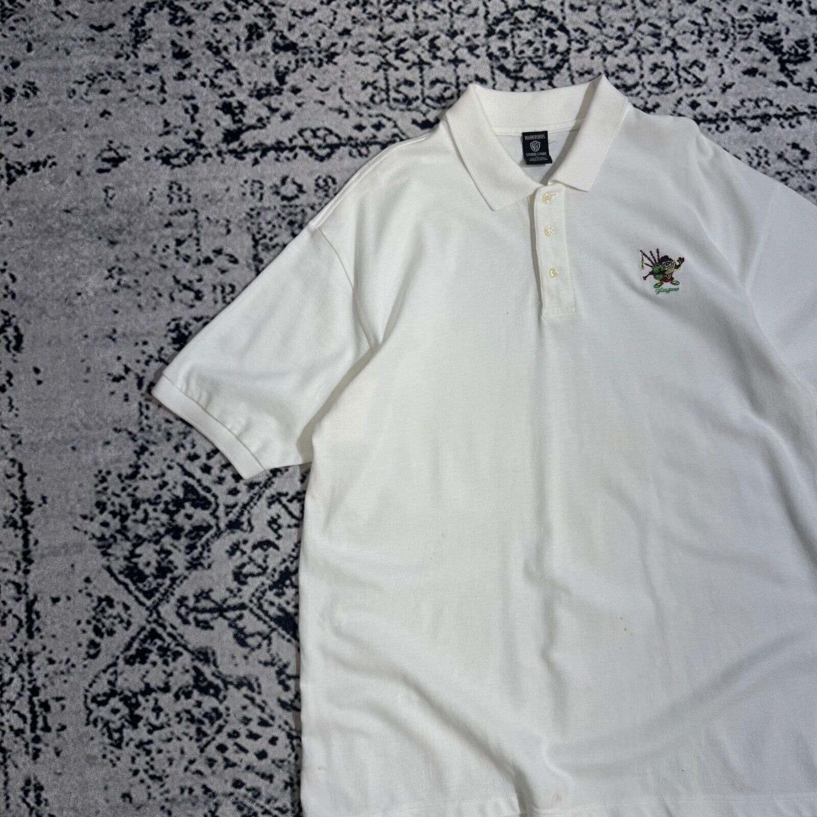 Vintage × Warner Bros Vintage Warner Bros White Cotton Polo Shirt XL Taz Scotland Size US XL / EU 56 / 4 - 4 Thumbnail
