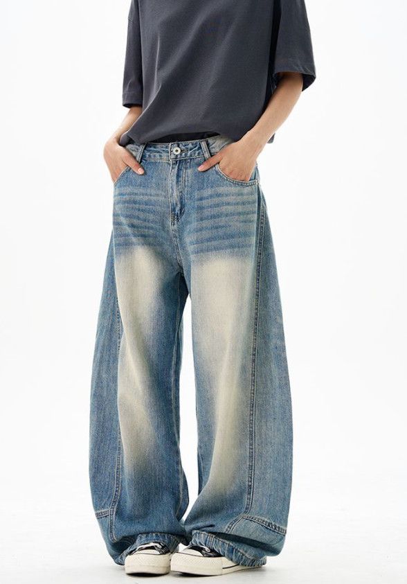 Japanese Brand American retro washed distressed loose wide-leg curved jeans Size US 32 / EU 48 - 2 Thumbnail