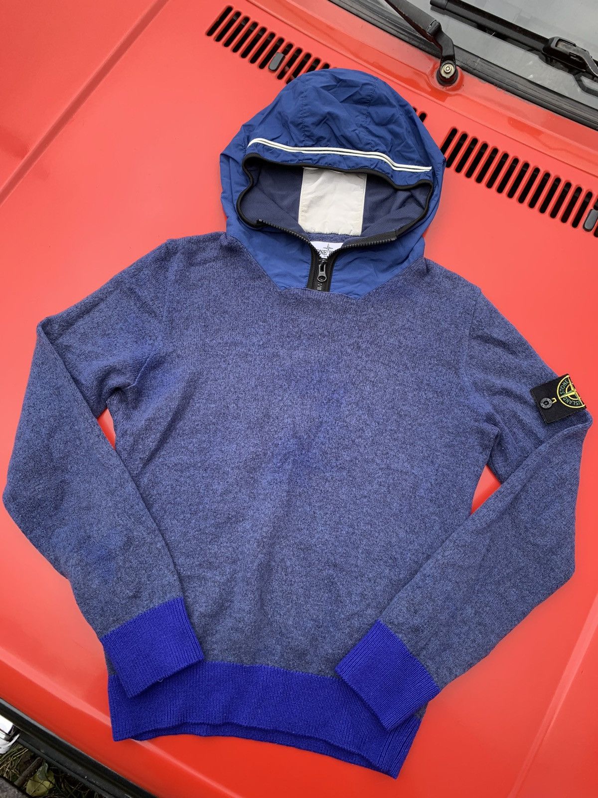 image of Stone Island Knitted Hoodie in Blue, Men's (Size Small)