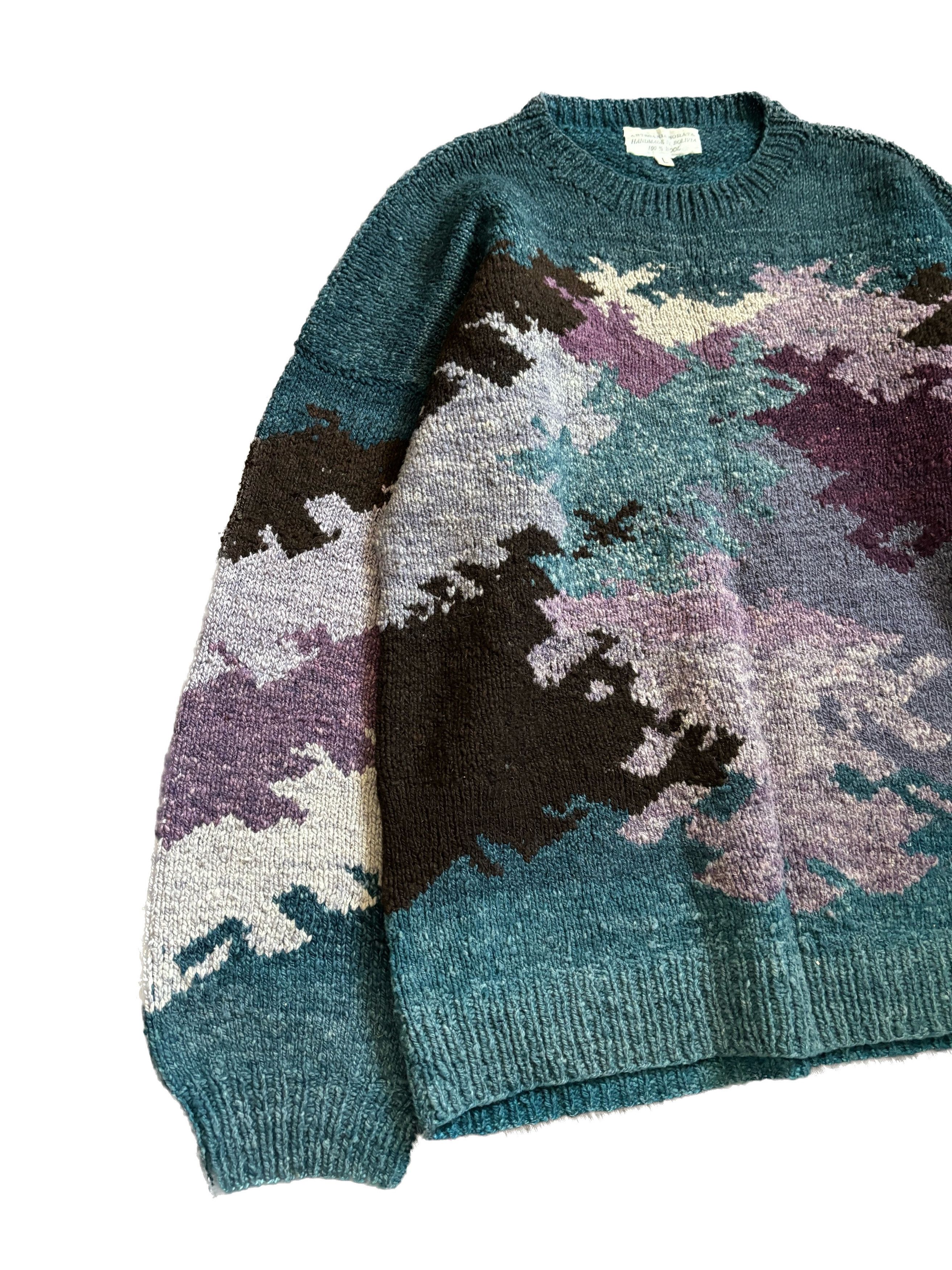 Handmade Wool Alpaca Heavyweight Multiblock Sweater Oversized Bolivia Size US M / EU 48-50 / 2 - 4 Thumbnail