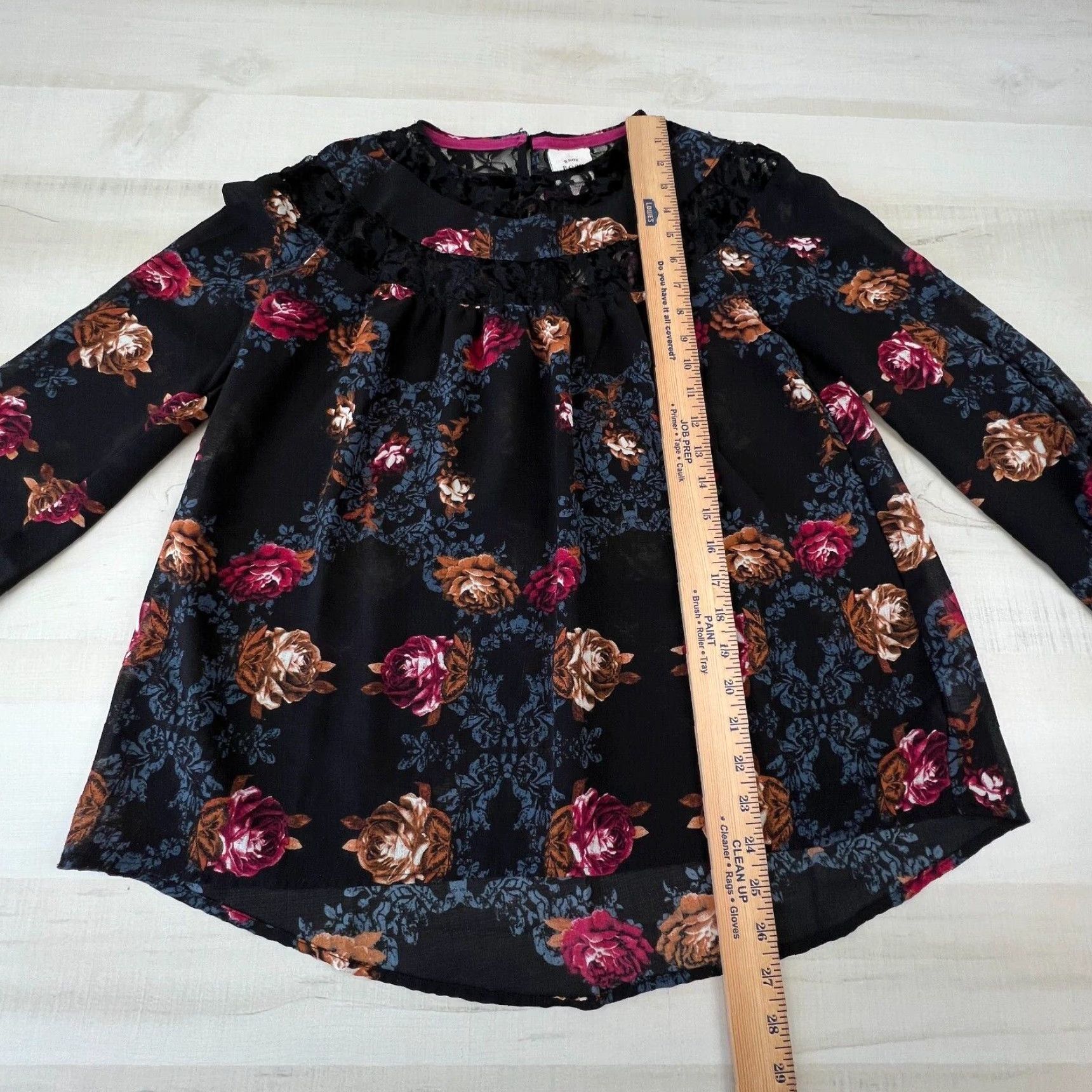 Vintage Knox Rose Womens XS Top Black Floral Boho Blouse Flowy Oversized Long Sleeve Size XS / US 0-2 / IT 36-38 - 6 Thumbnail